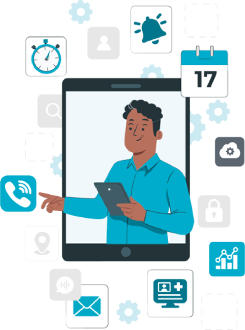 Illustration of a phone surrounded by app icons