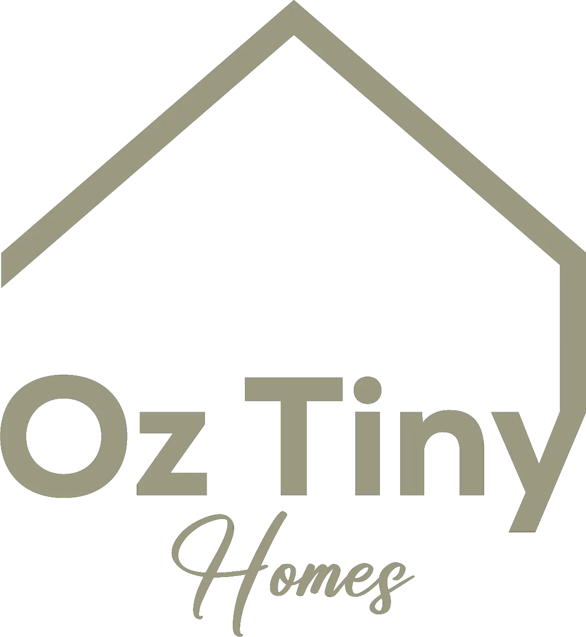 Logo featuring an outline of a house above the text 'Oz Tiny Homes' with 'Oz Tiny' in bold and 'Homes' in cursive below.