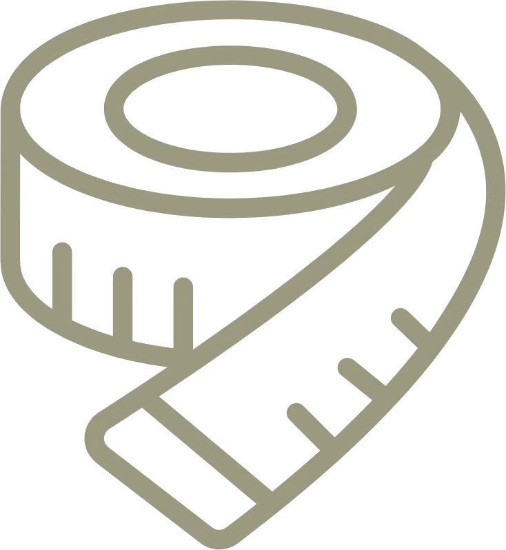 Icon of a rolled measuring tape with measurement markings.