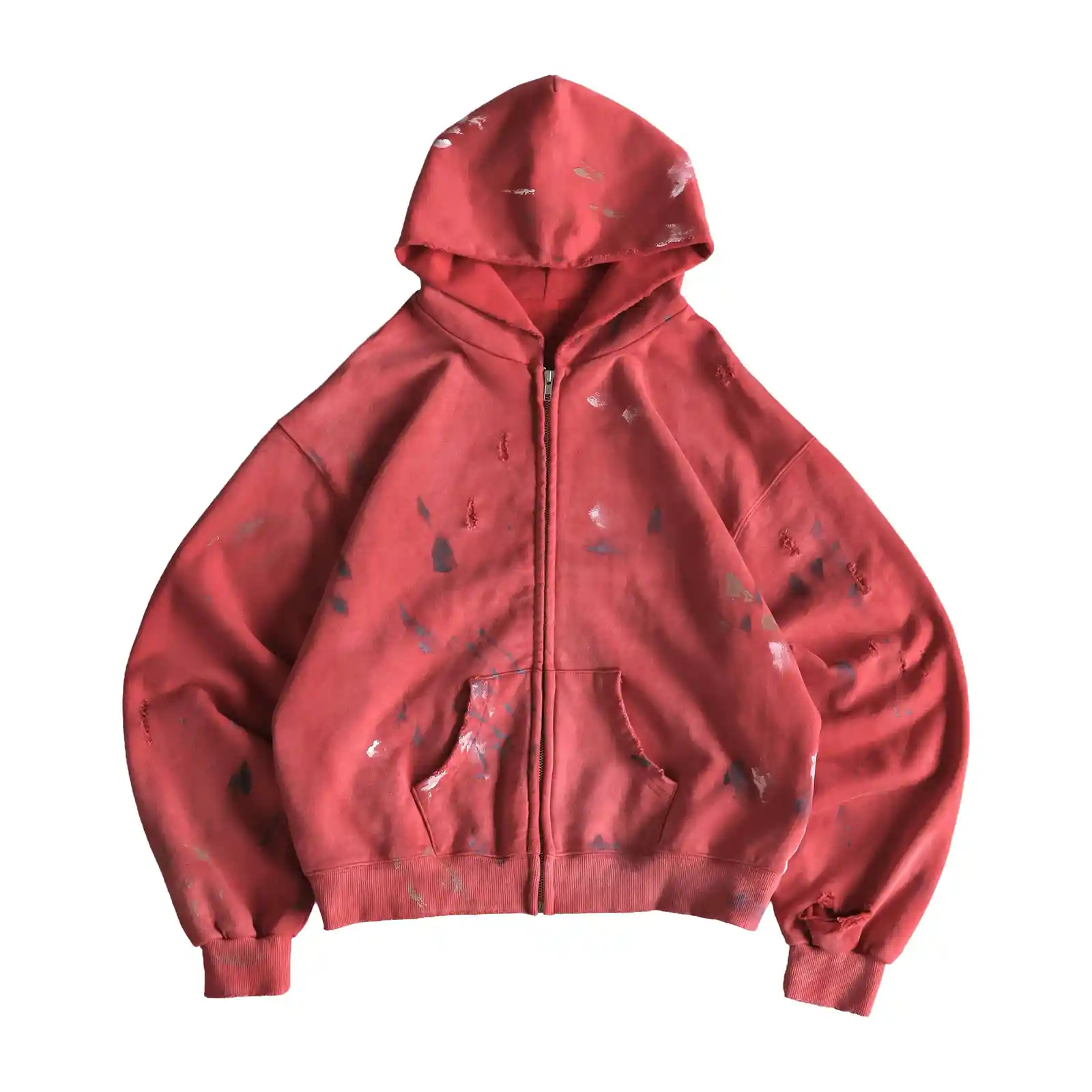 SOLVA Atelier Destroy Washed Zip-Up Hoodie Red