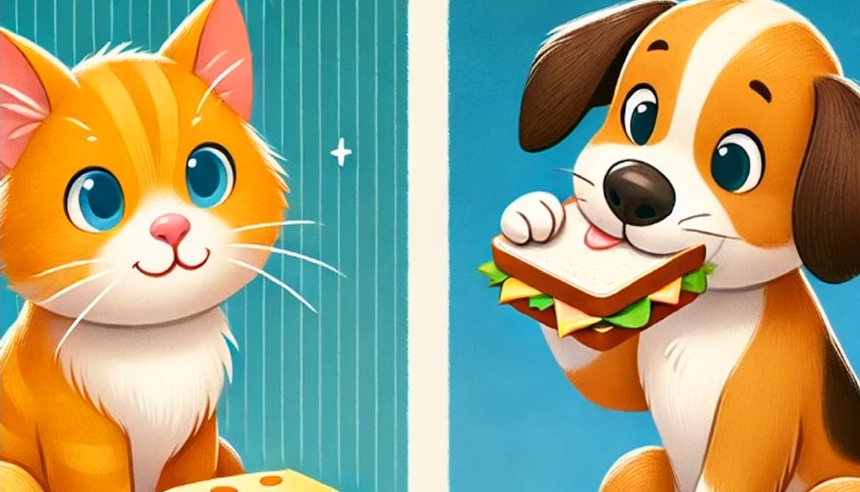 Paul the cat with cheese and Max the dog eating a sandwich on Monday