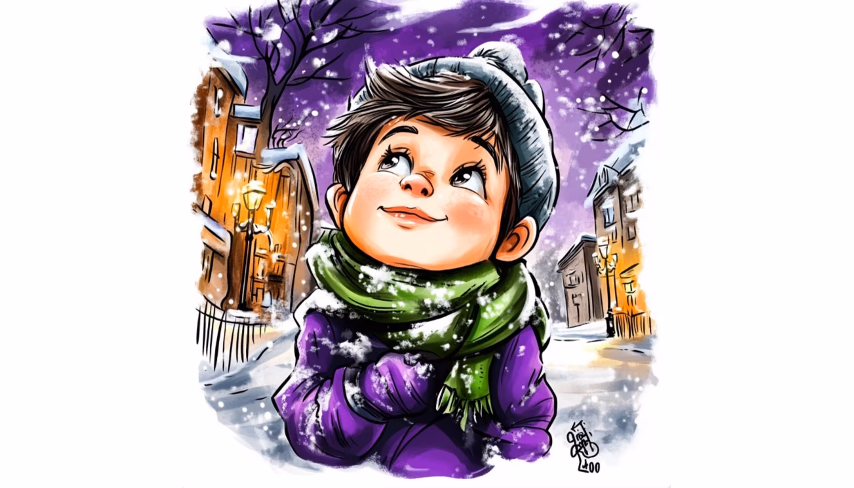"Luc in the snow in January and February, with a snowman — winter"