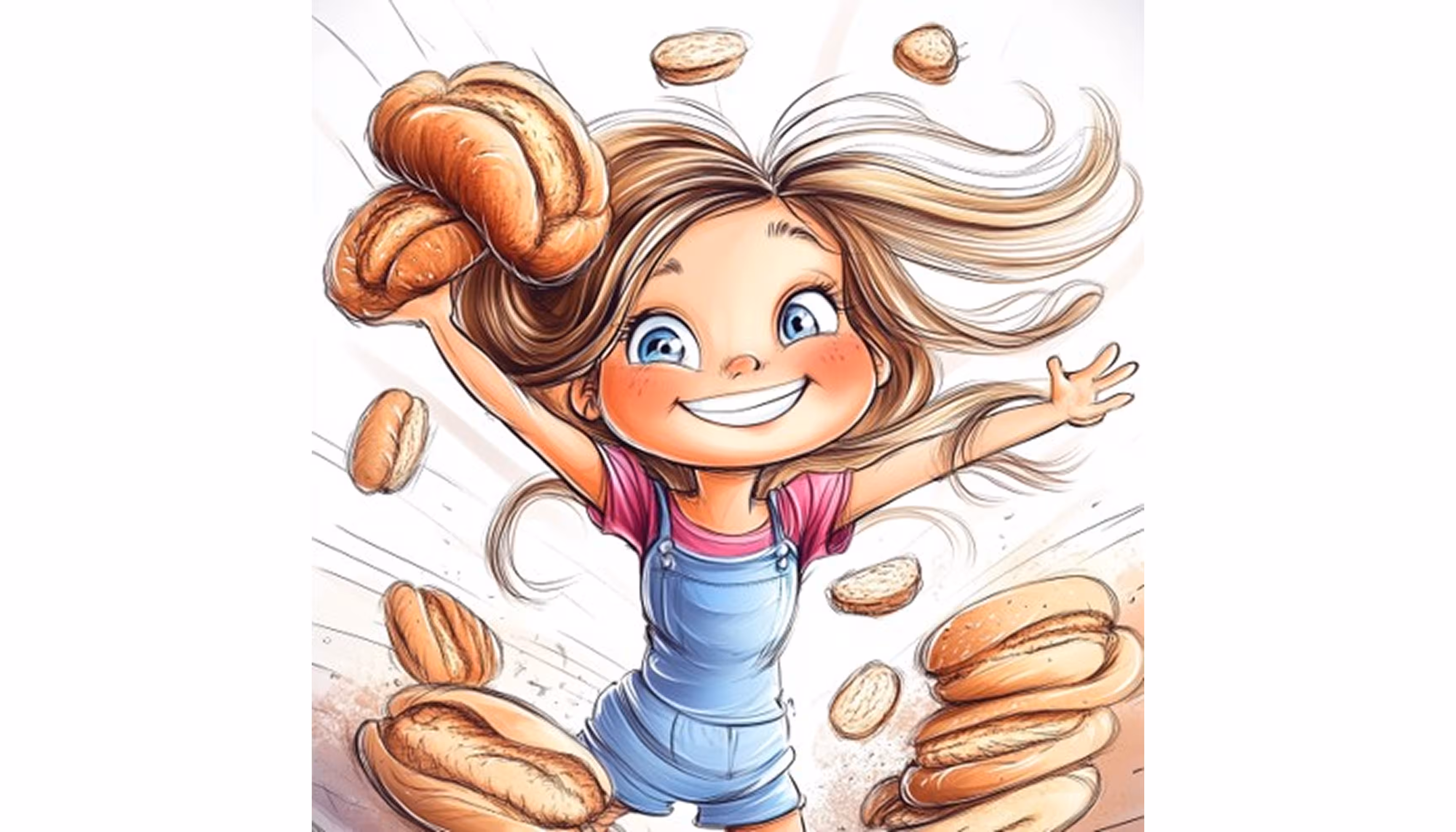 "Léa eating bread with butter at breakfast and refusing a glass of milk"