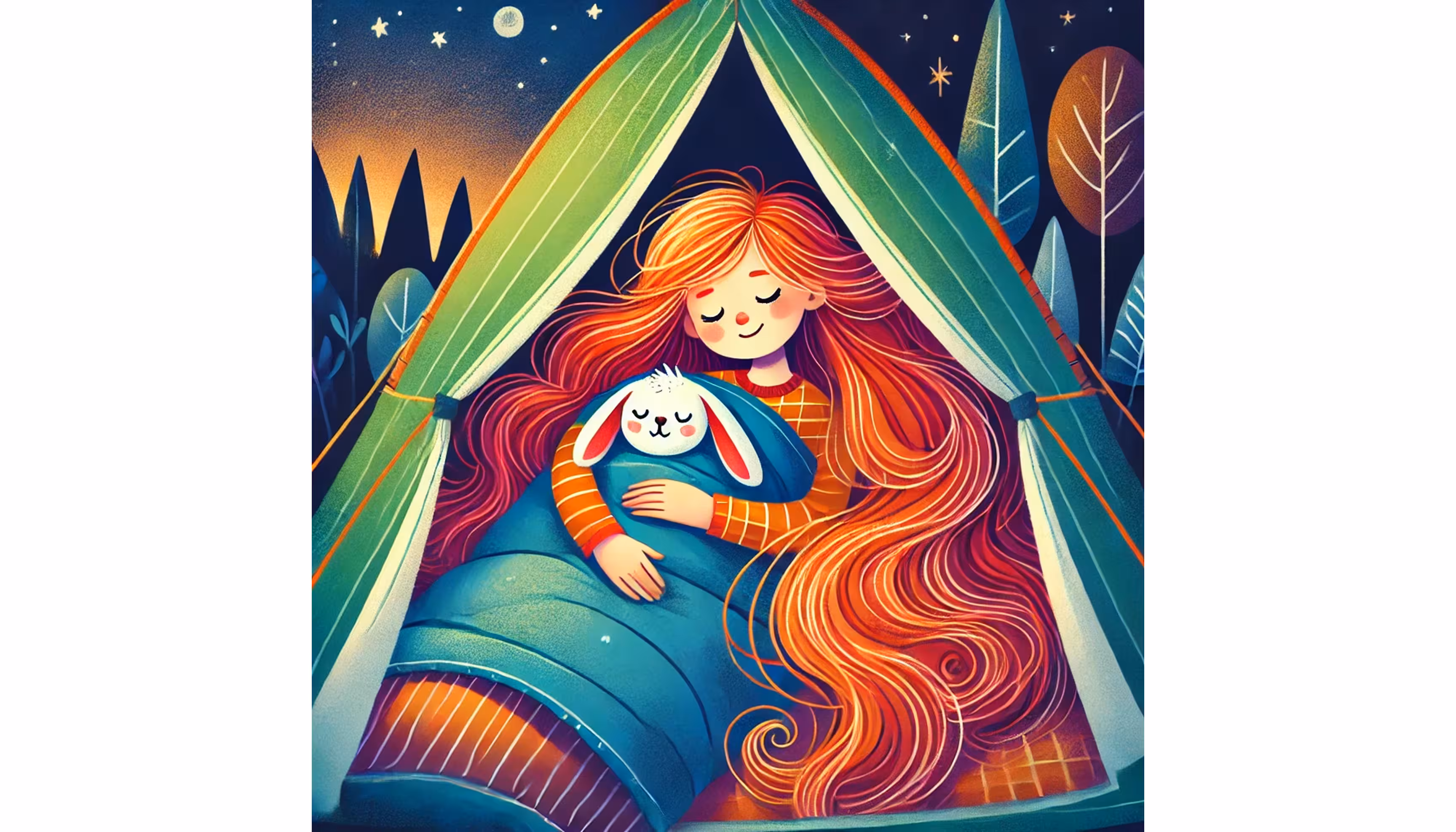 "Marie eating a cookie and falling asleep hugging Lapinou while the wind keeps blowing"