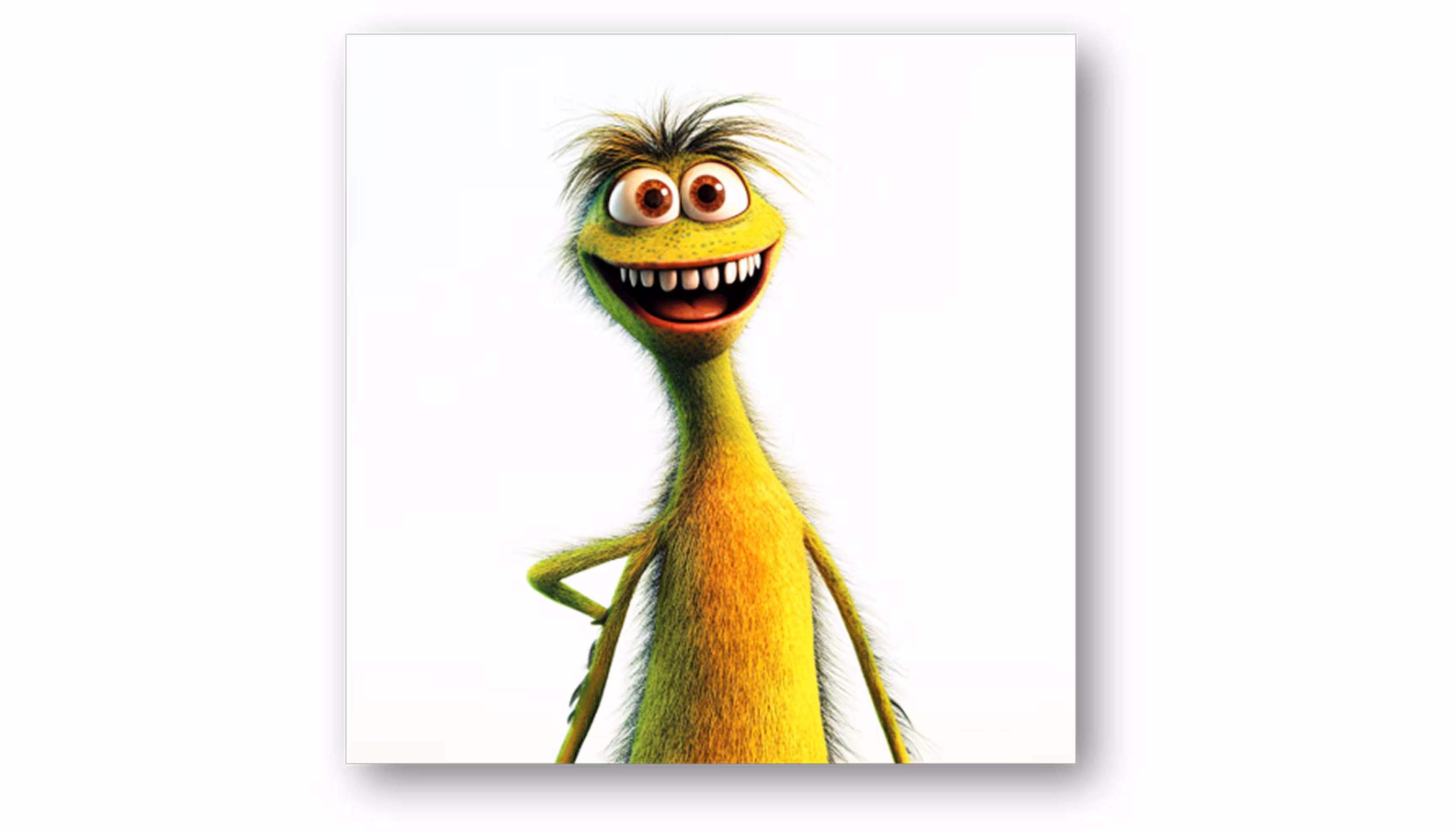 "A very happy and cute green monster."