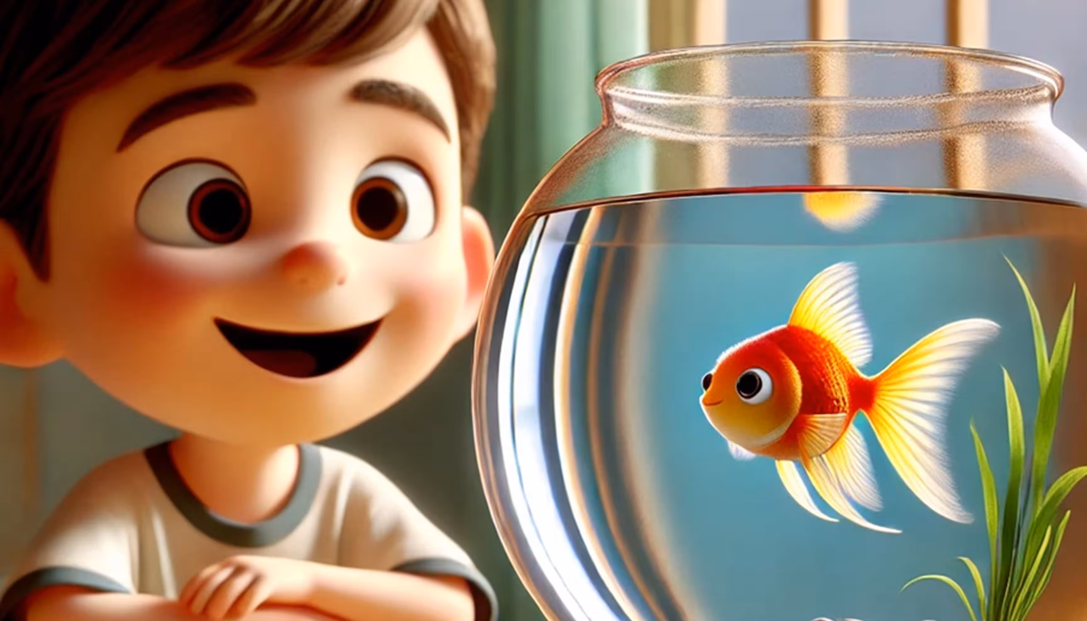 "An orange and black fish called Jojo swimming in his aquarium."