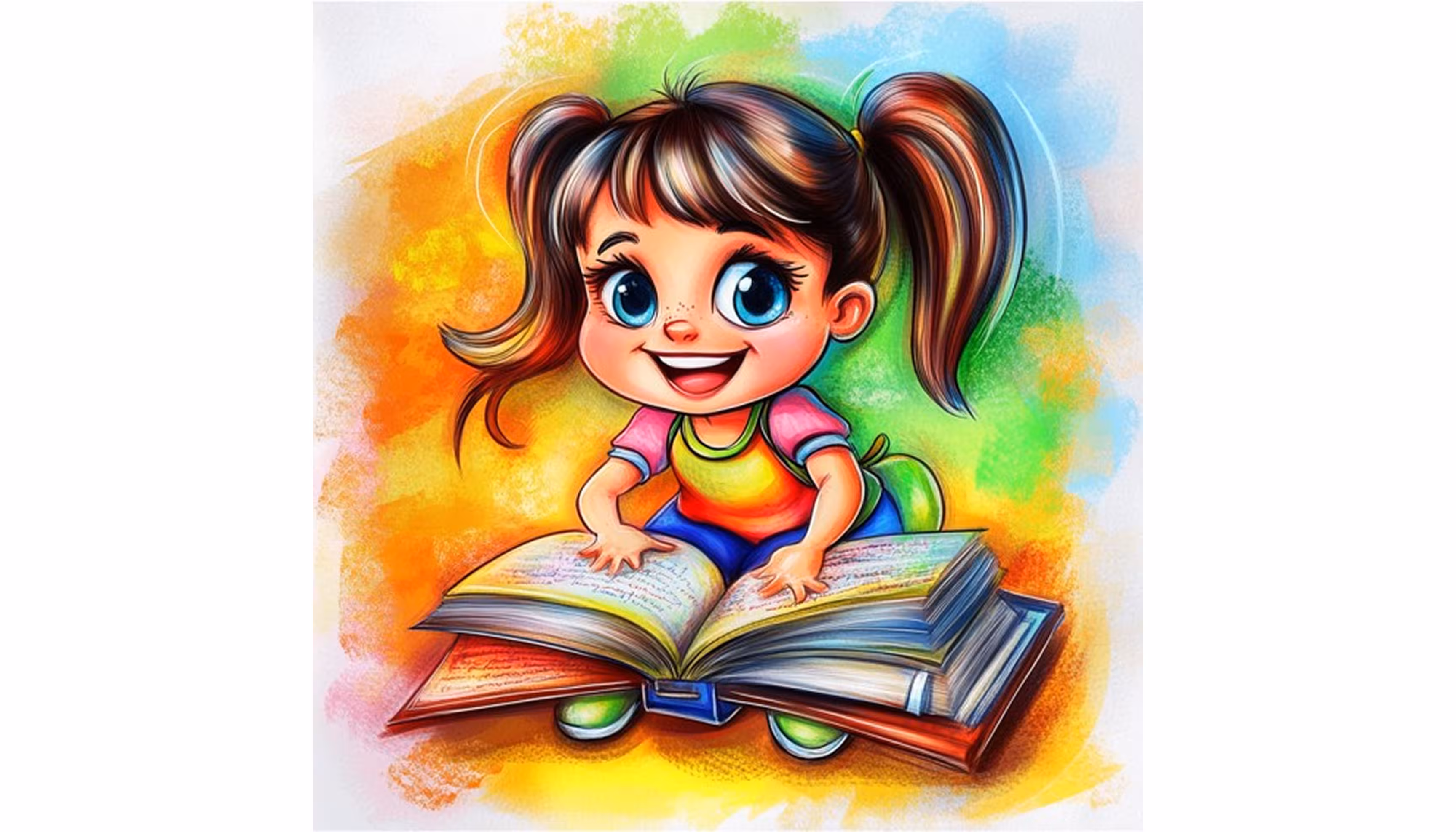 "A magical alphabet book opening with colorful letters flying out of it."