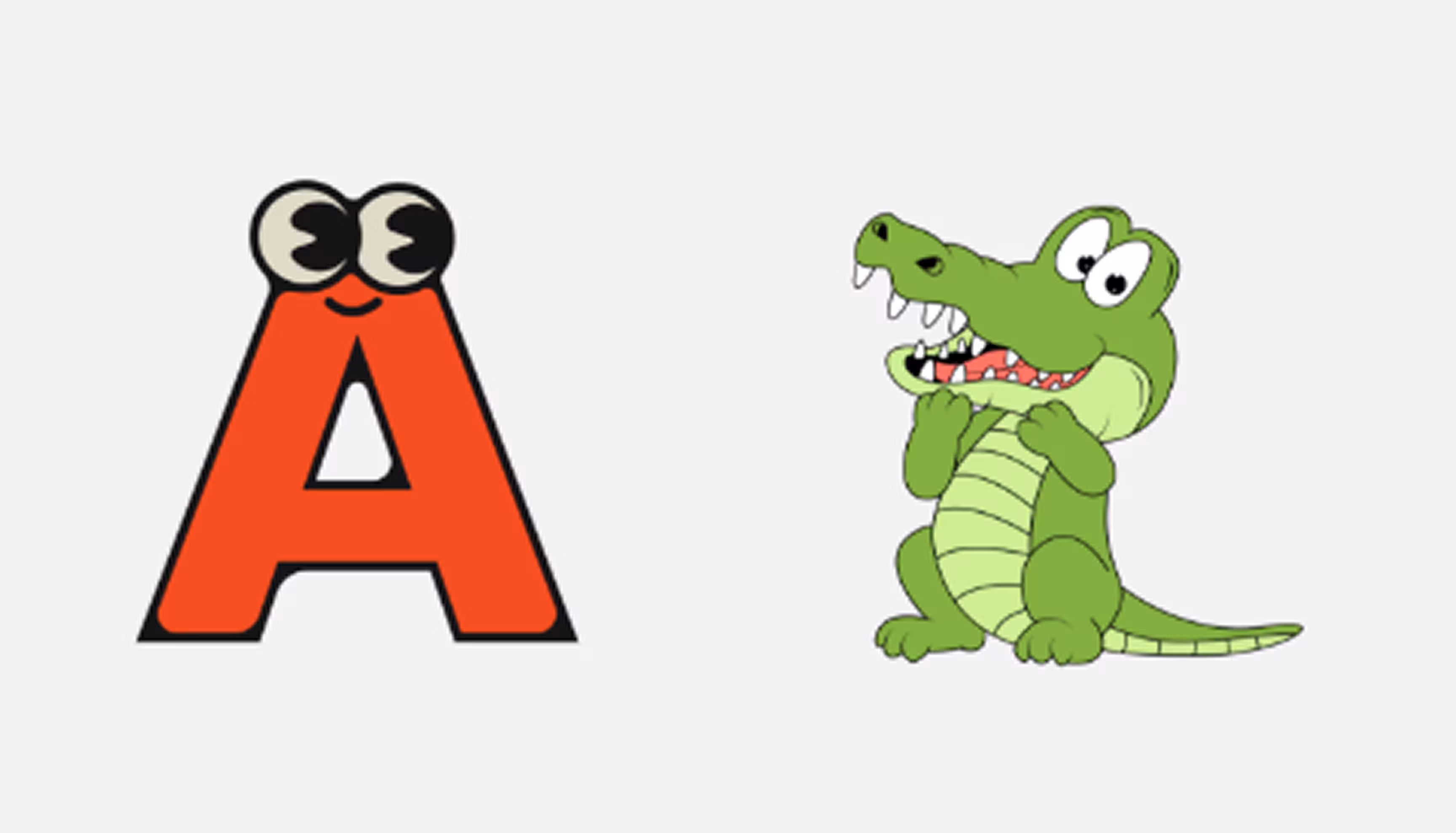"Pictures of the letter A and of an alligator."