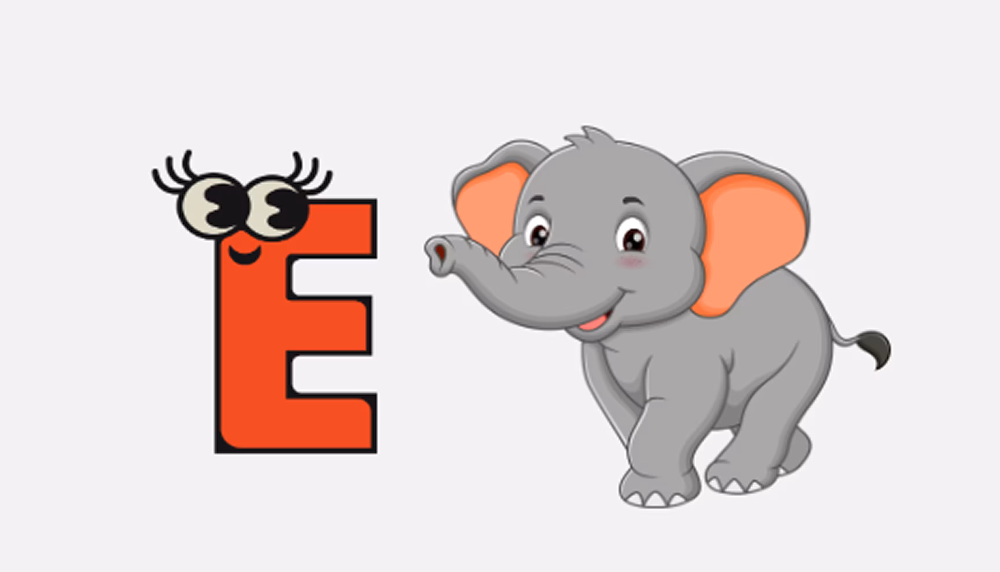 "Pictures of the letter E and of an elephant."