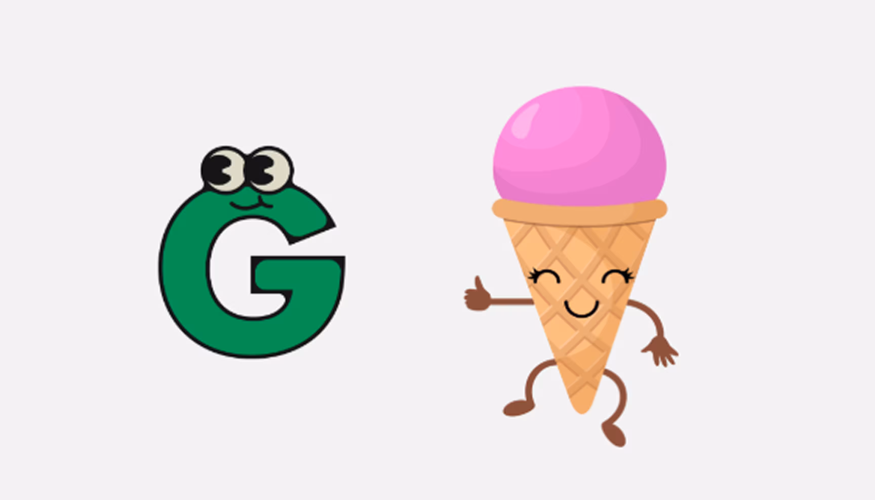 "Pictures of the letter G and of an ice cream cone."