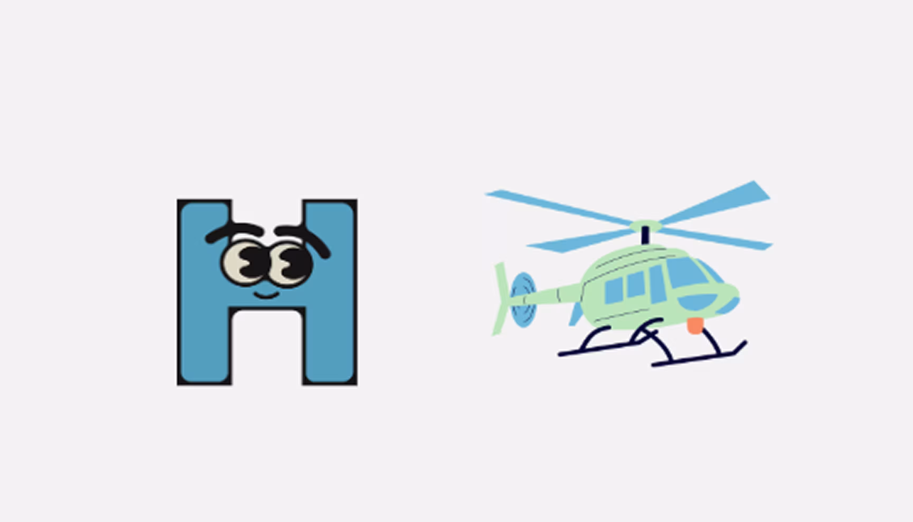 "Pictures of the letter H and of a helicopter."