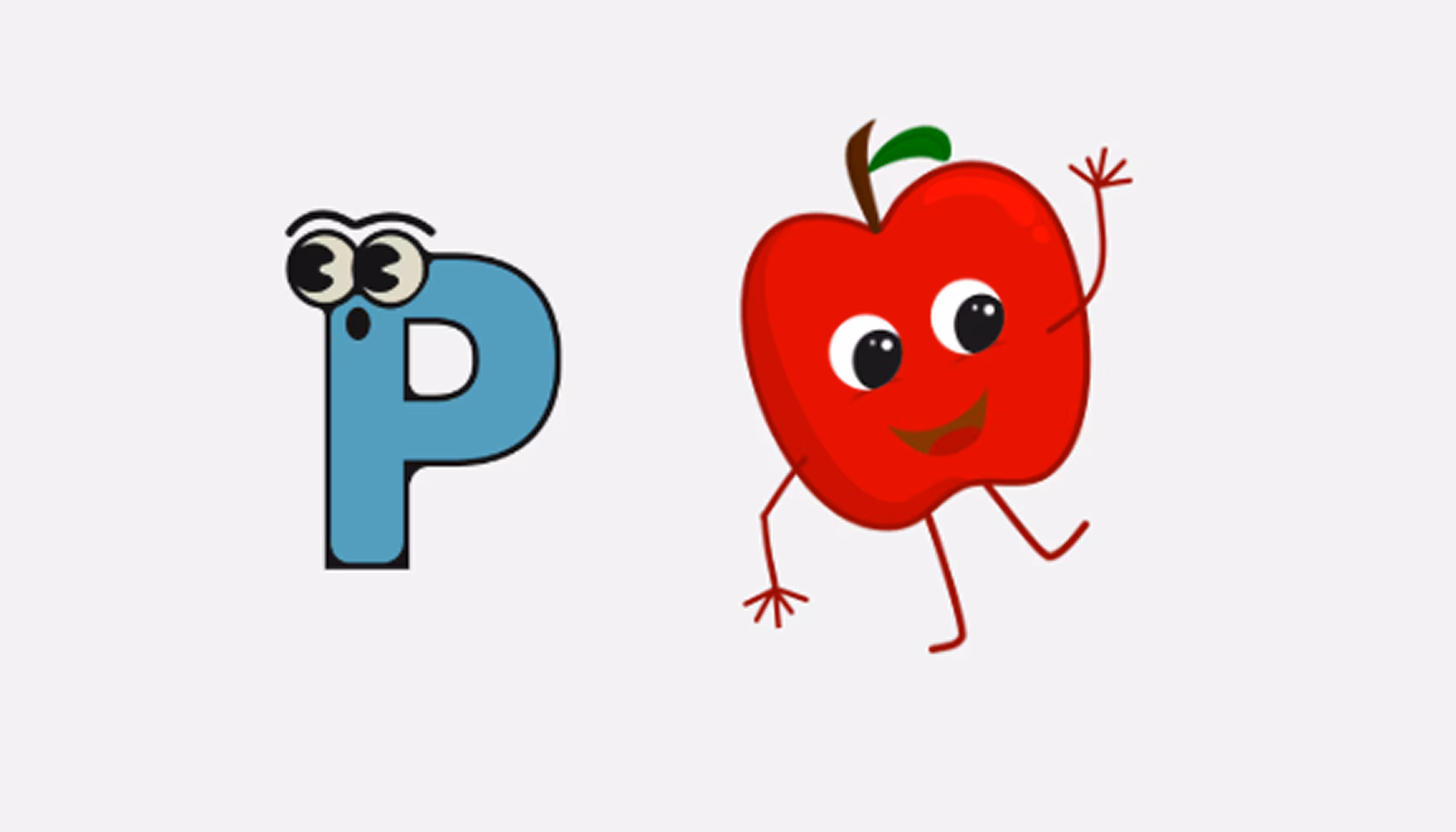 "Pictures of the letter P and of an apple."