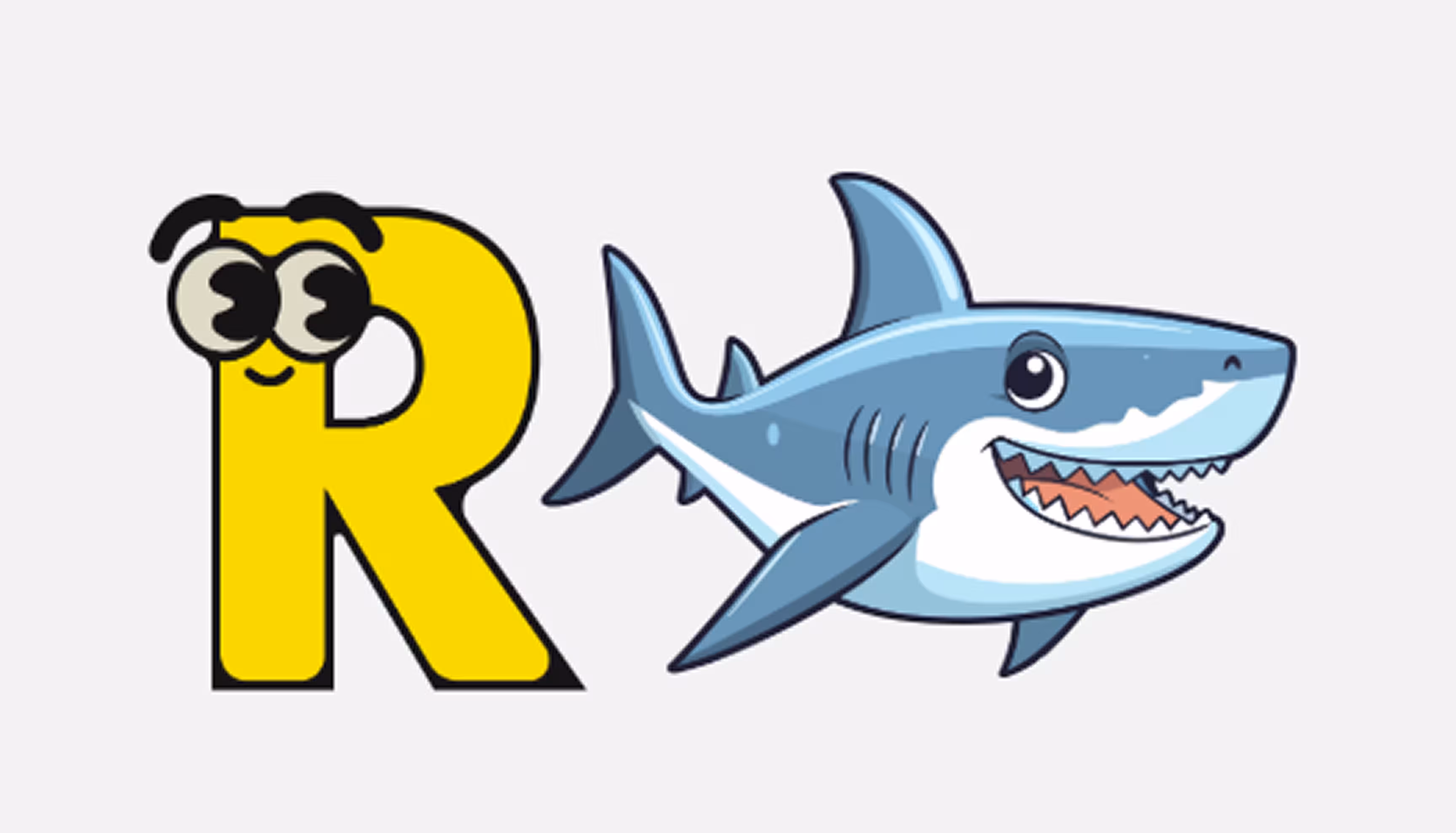 "Pictures of the letter R and of a shark."