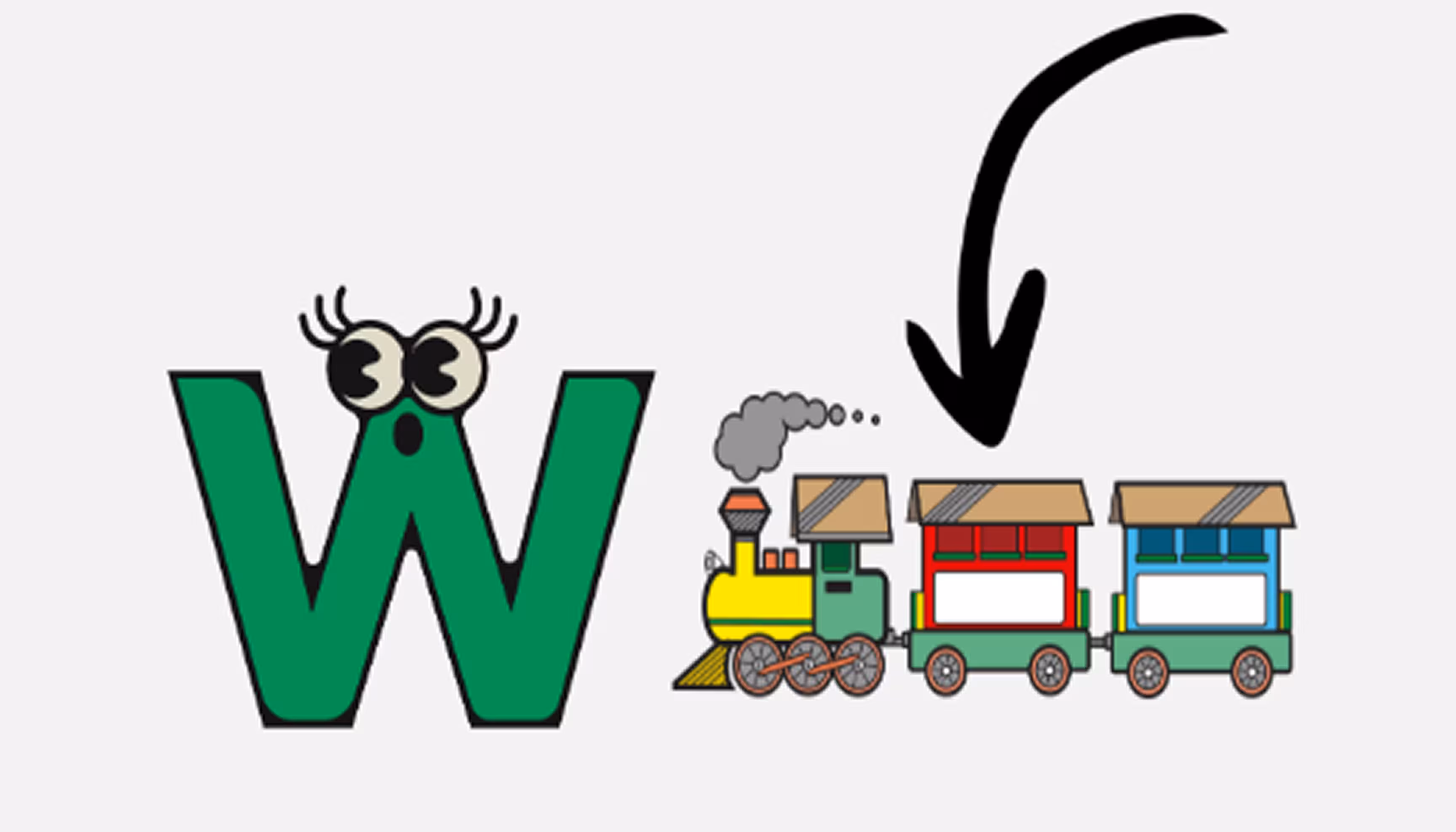 "PIctures of the letter W and of a wagon."