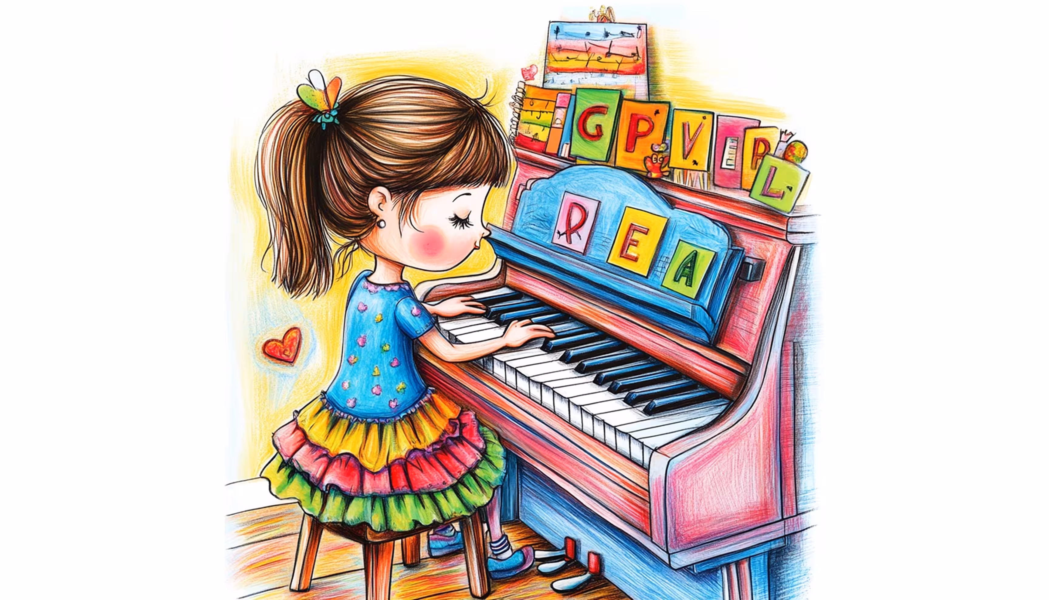 "A happy little girl inviting children to sing the alphabet song with her."