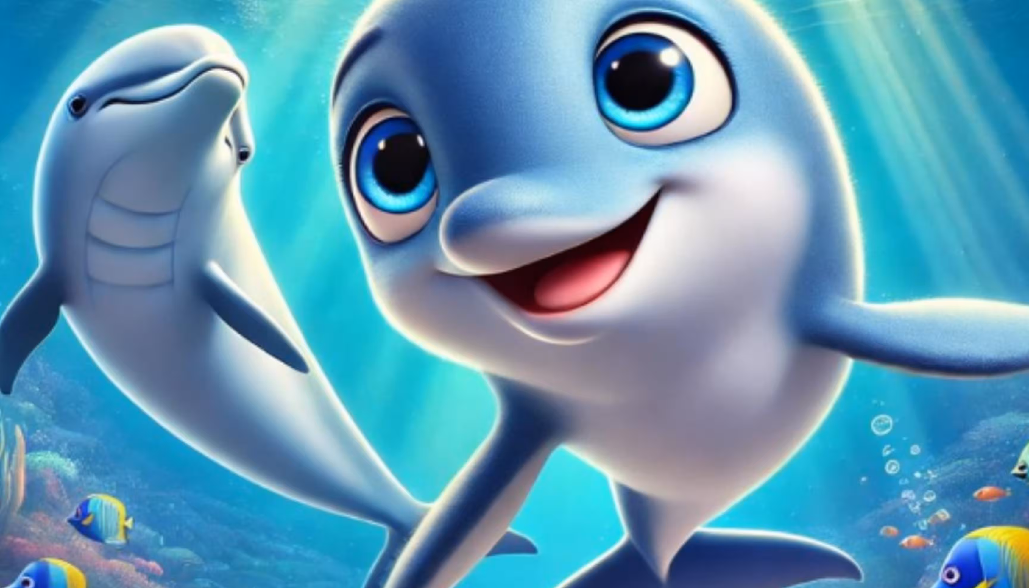 "A happy little dolphin under the sea."