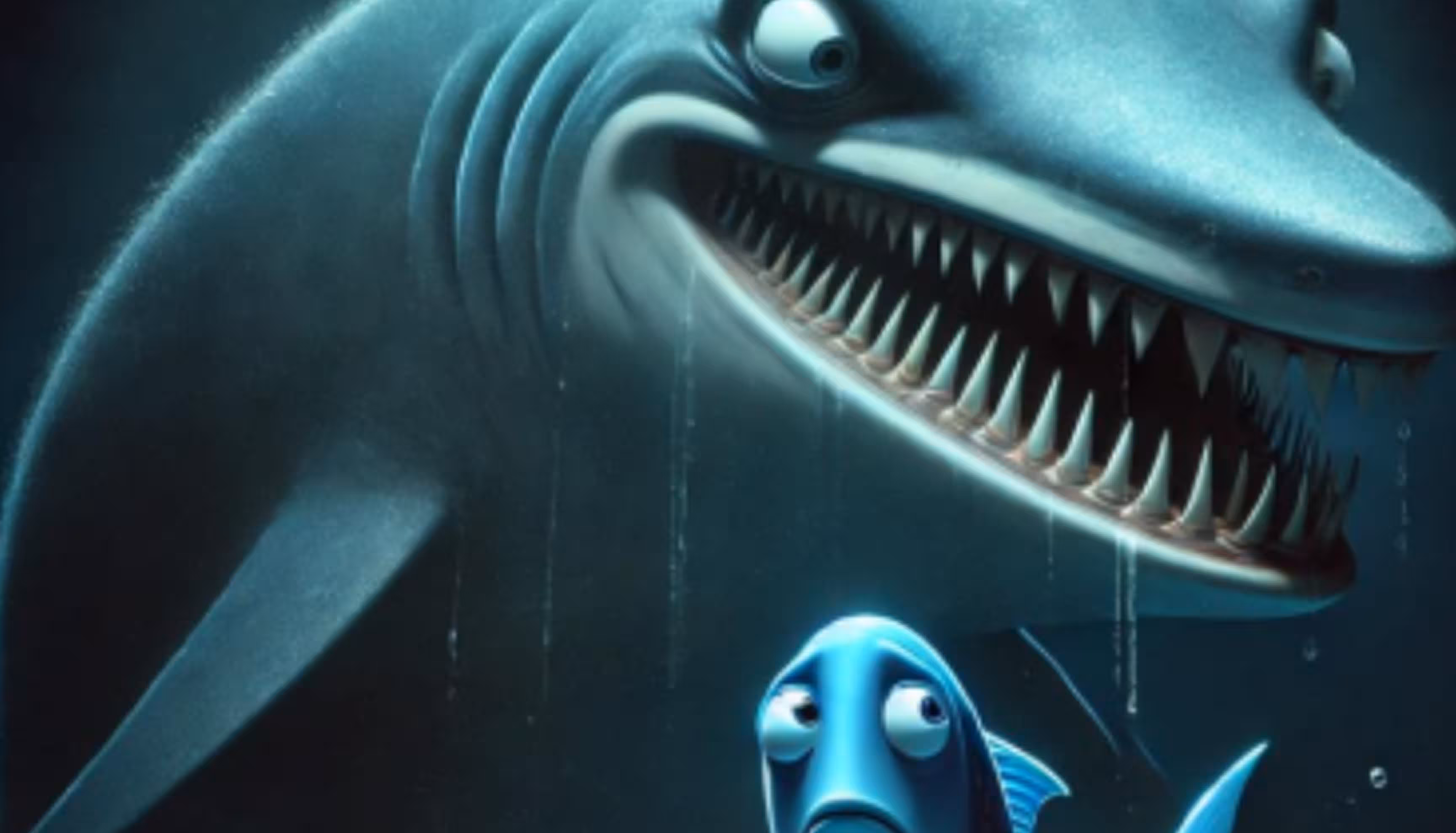 "A shark scaring a little fish."