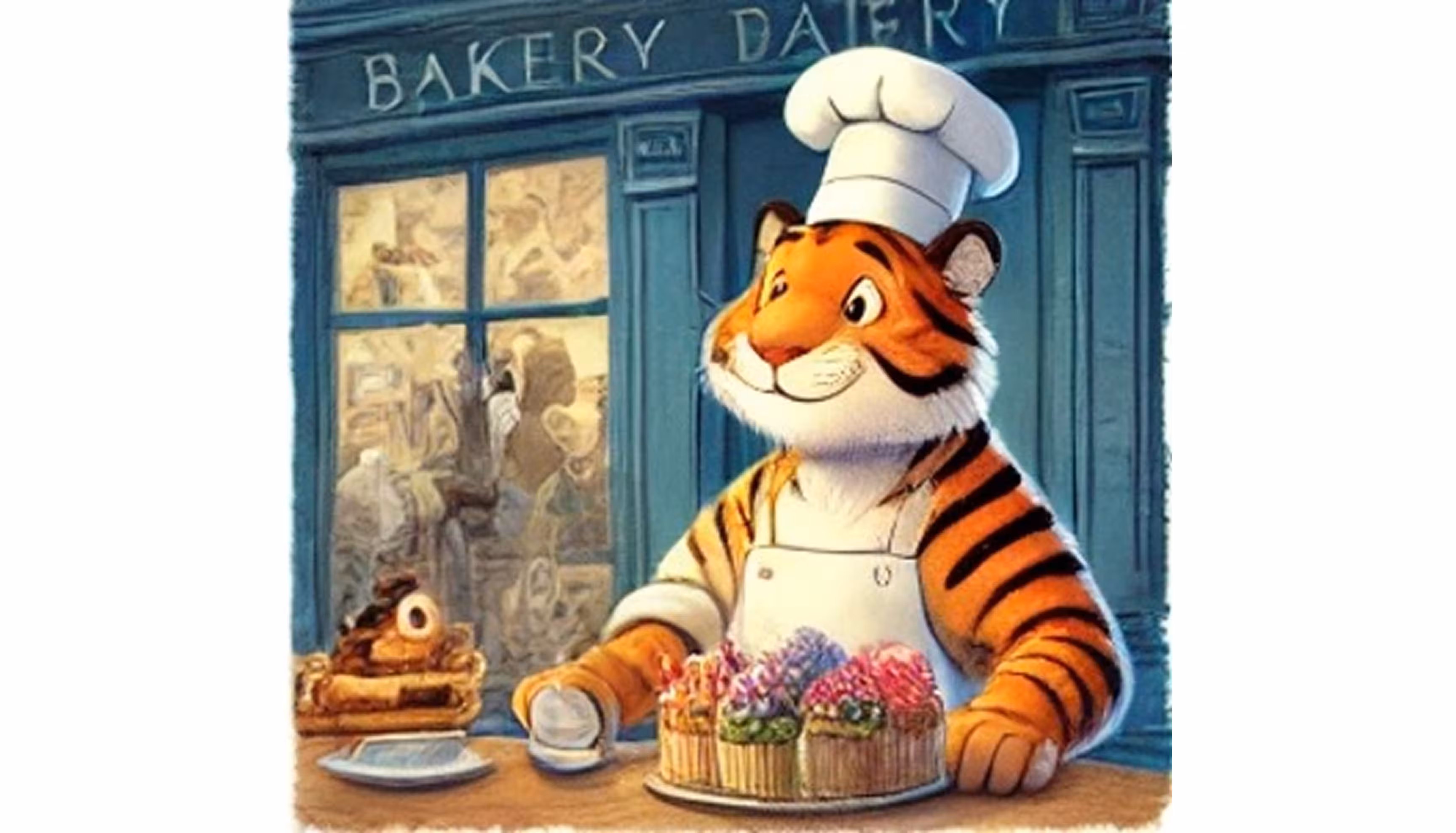 "A tiger thanking the baker and asking whether he can come back tomorrow."
