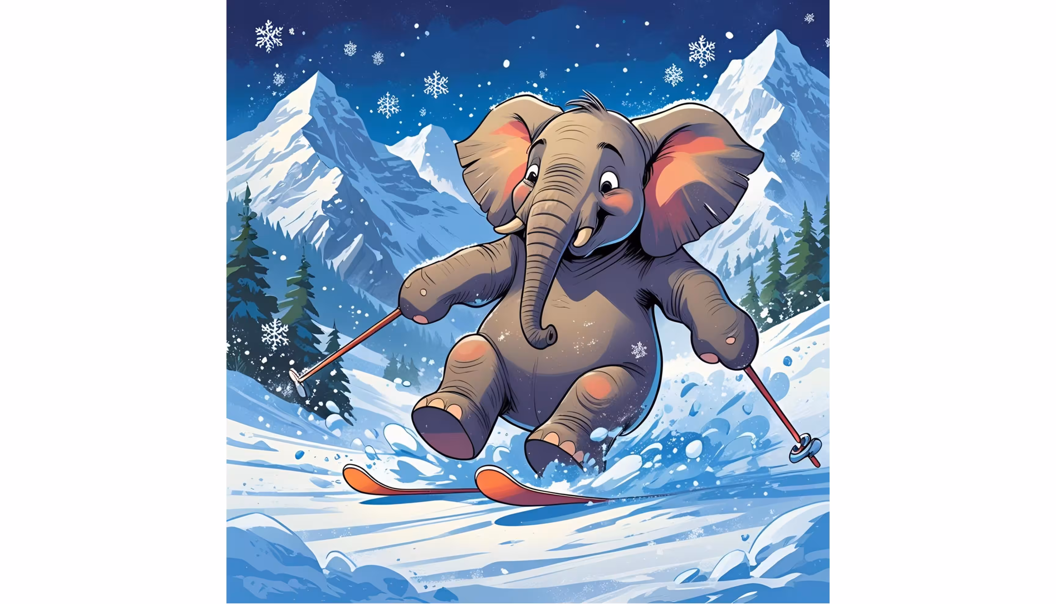 "A young elephant skiing in the snow"