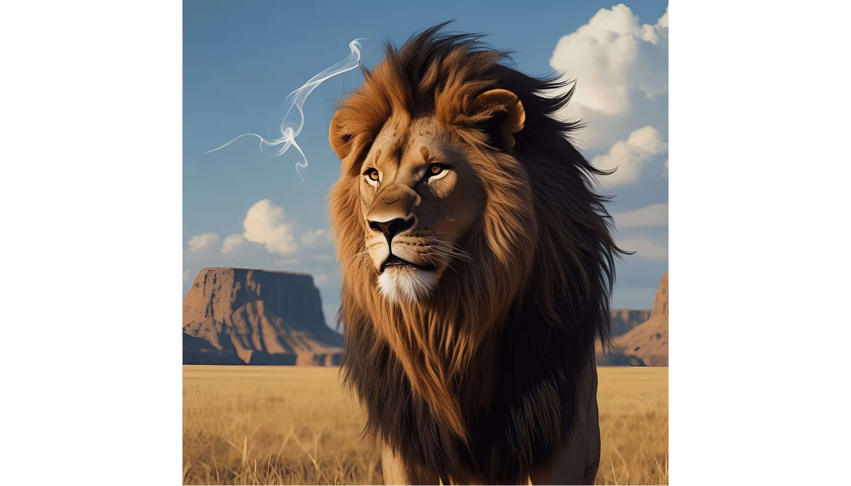 "A lion feeling a strange shiver run down his back in the savannah."caption: "The lion"