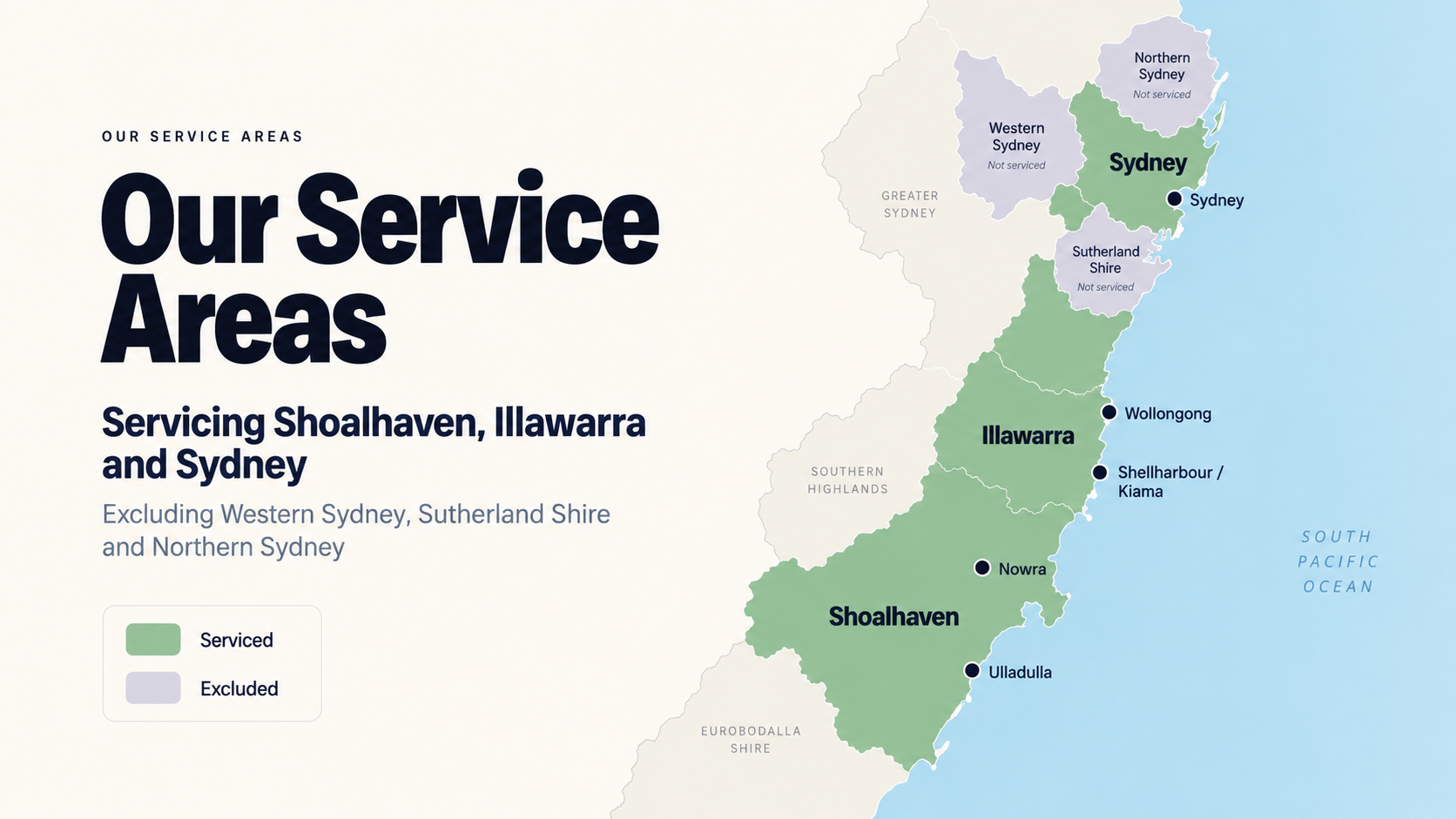 Housekept cleaning service areas across the Shoalhaven, Illawarra and Sydney