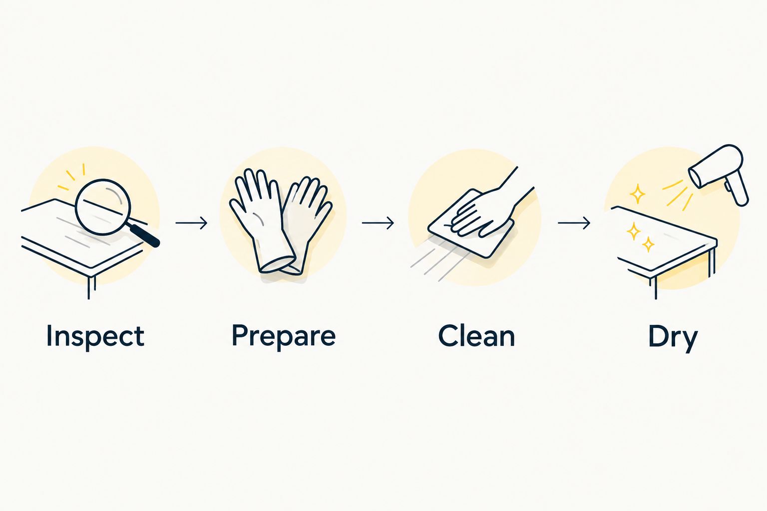 Four bathroom mould-cleaning steps: inspect, prepare, clean and dry