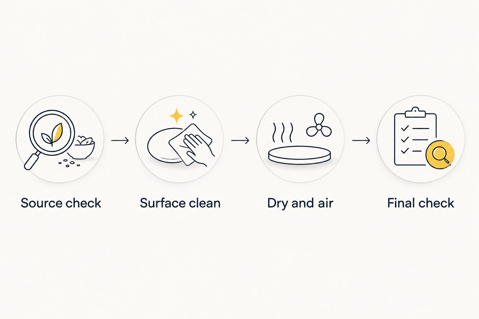 Four turnover steps from finding the odour source to the final smell check