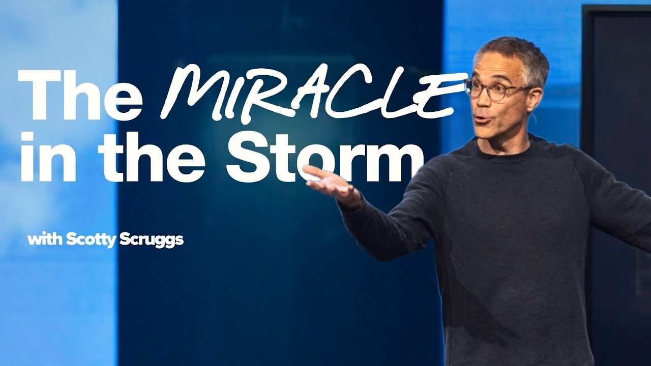 The Miracle in The Storm sermon title card with Scott Scruggs at Northshore Church.