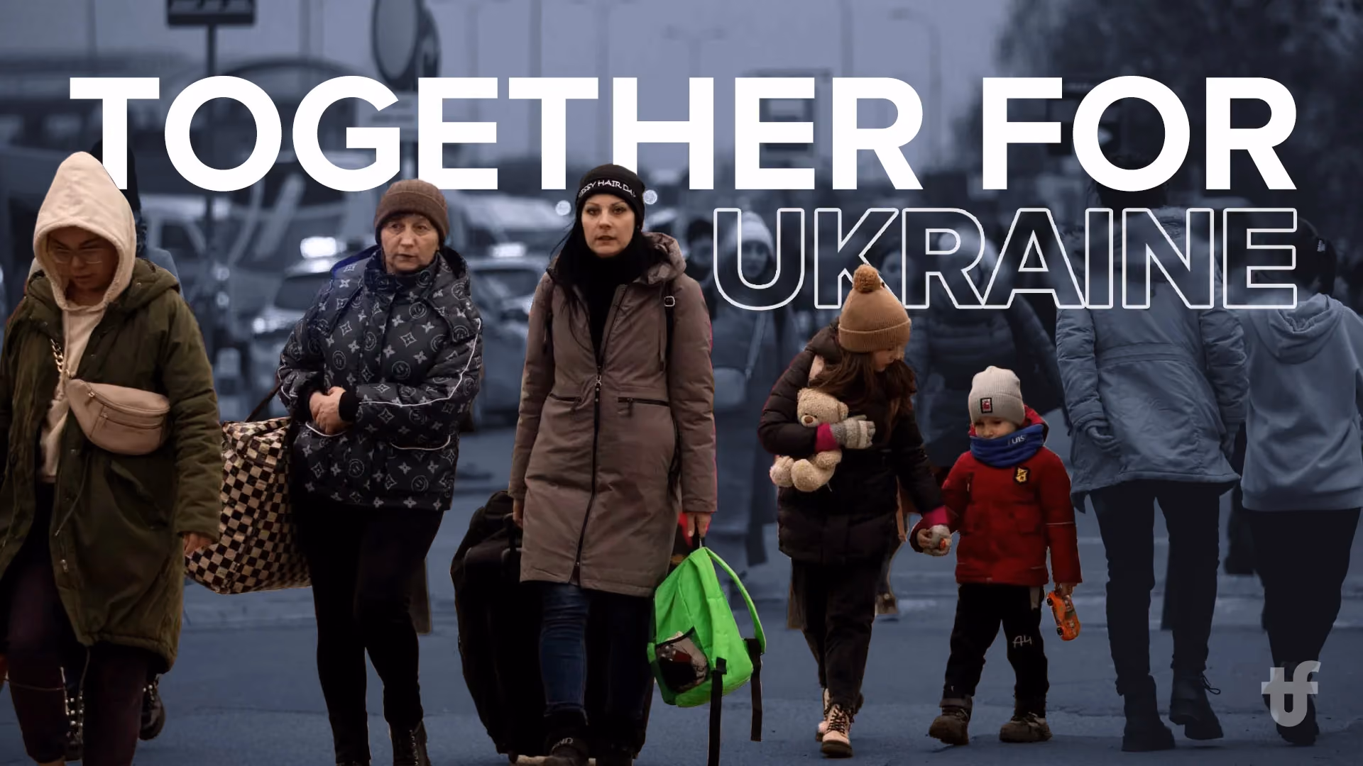 Refugees walking together as part of Northshore's support for Ukraine.