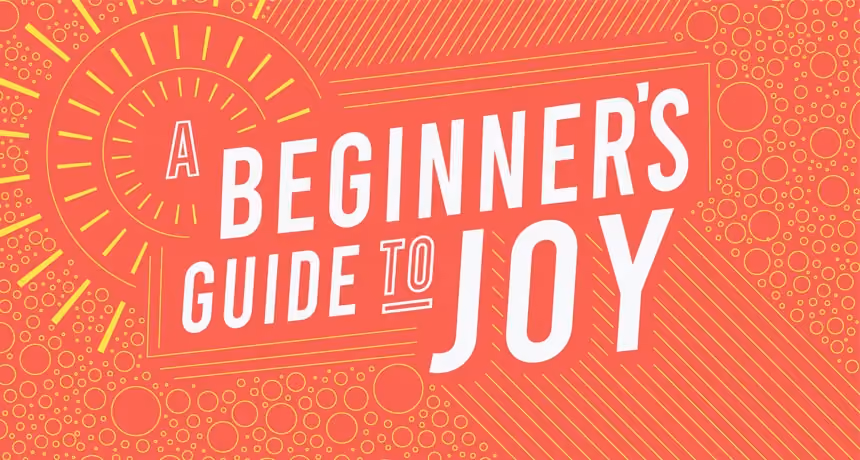 A Beginner's Guide to Joy title on vibrant orange background with geometric patterns.