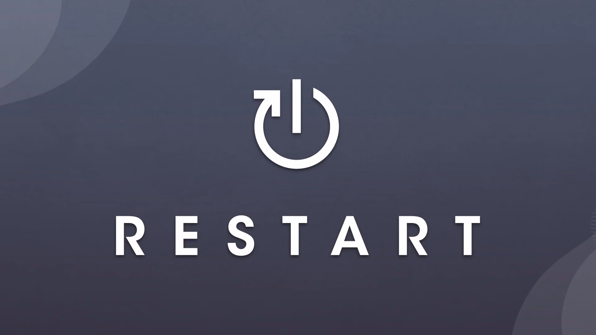 White power symbol with restart text on dark background.