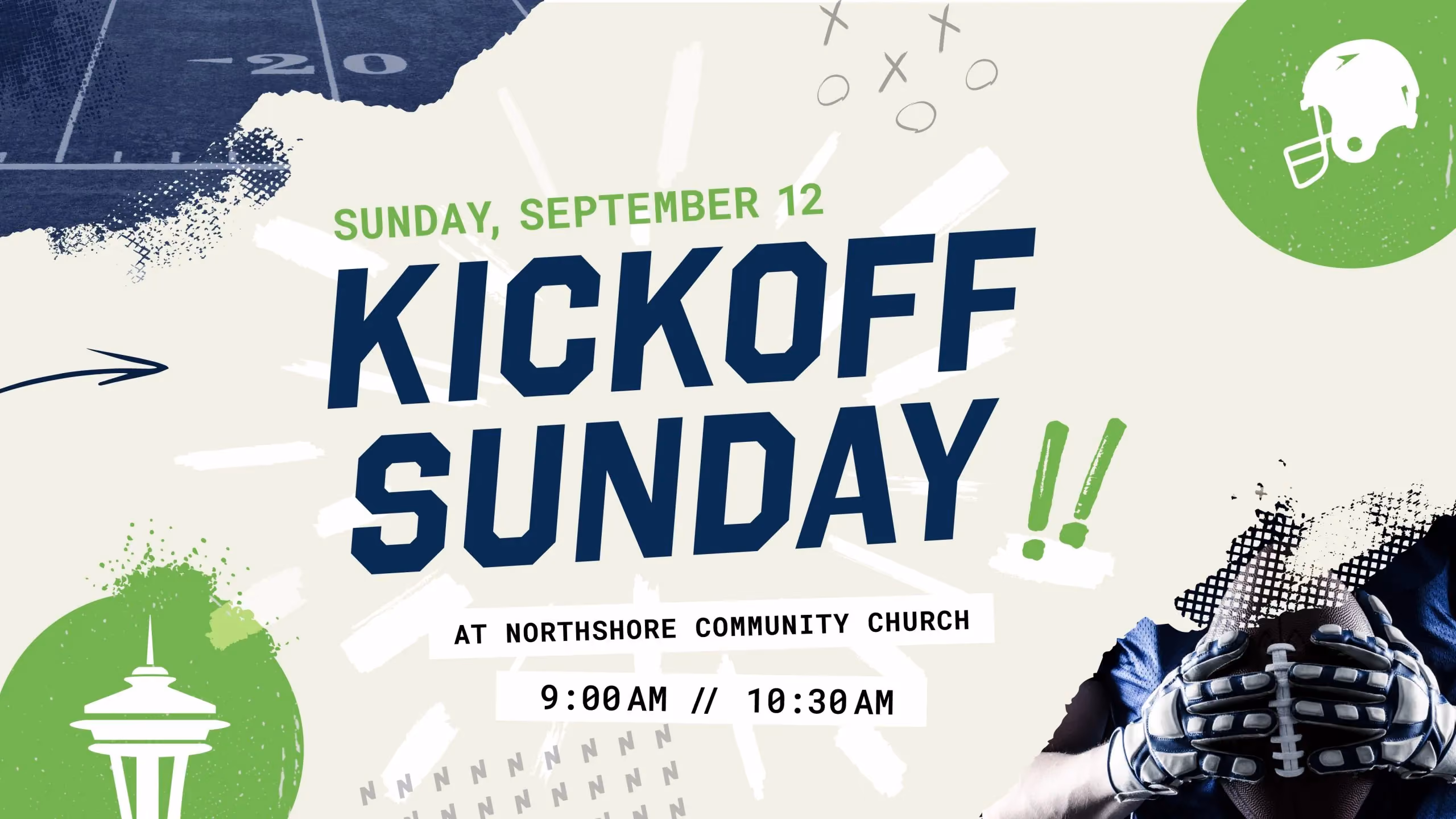 Football kickoff event at Northshore Community Church on Sunday September 12 with two sessions at 9 and 10:30 AM.
