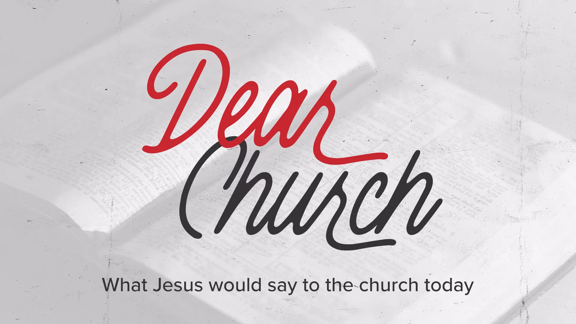 Open book with text Dear Church and subtitle What Jesus would say to the church today.