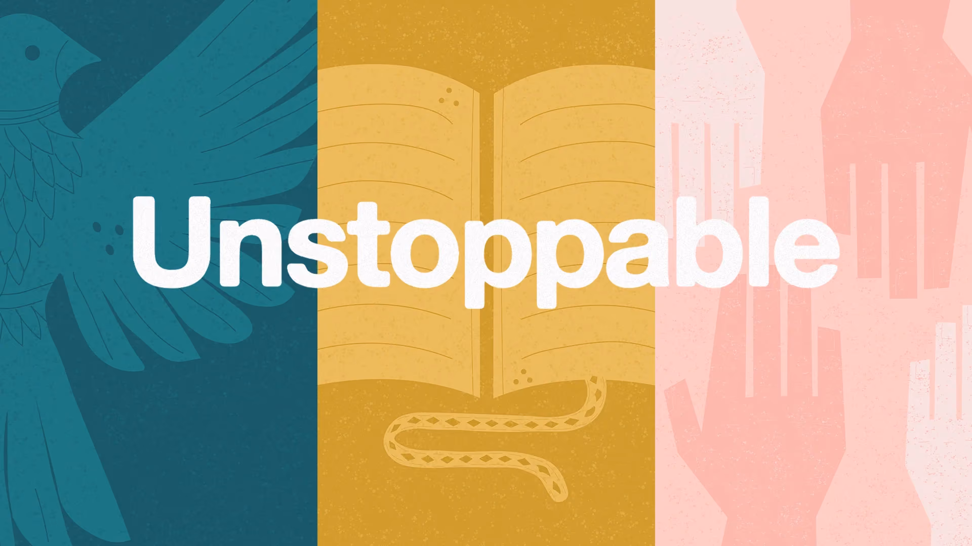Illustration with bird book and hands in colored panels.