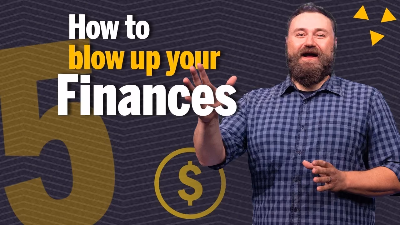 Man gesturing in front of financial text and dollar symbol.