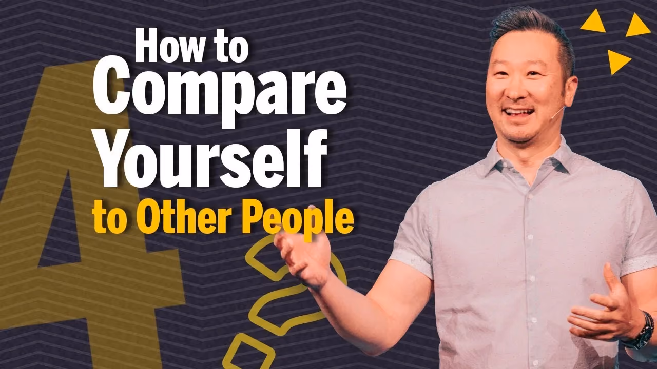 Man speaking on stage with text How to Compare Yourself to Other People.