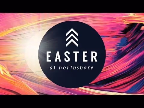 Easter event logo on colorful abstract background with text and symbol.
