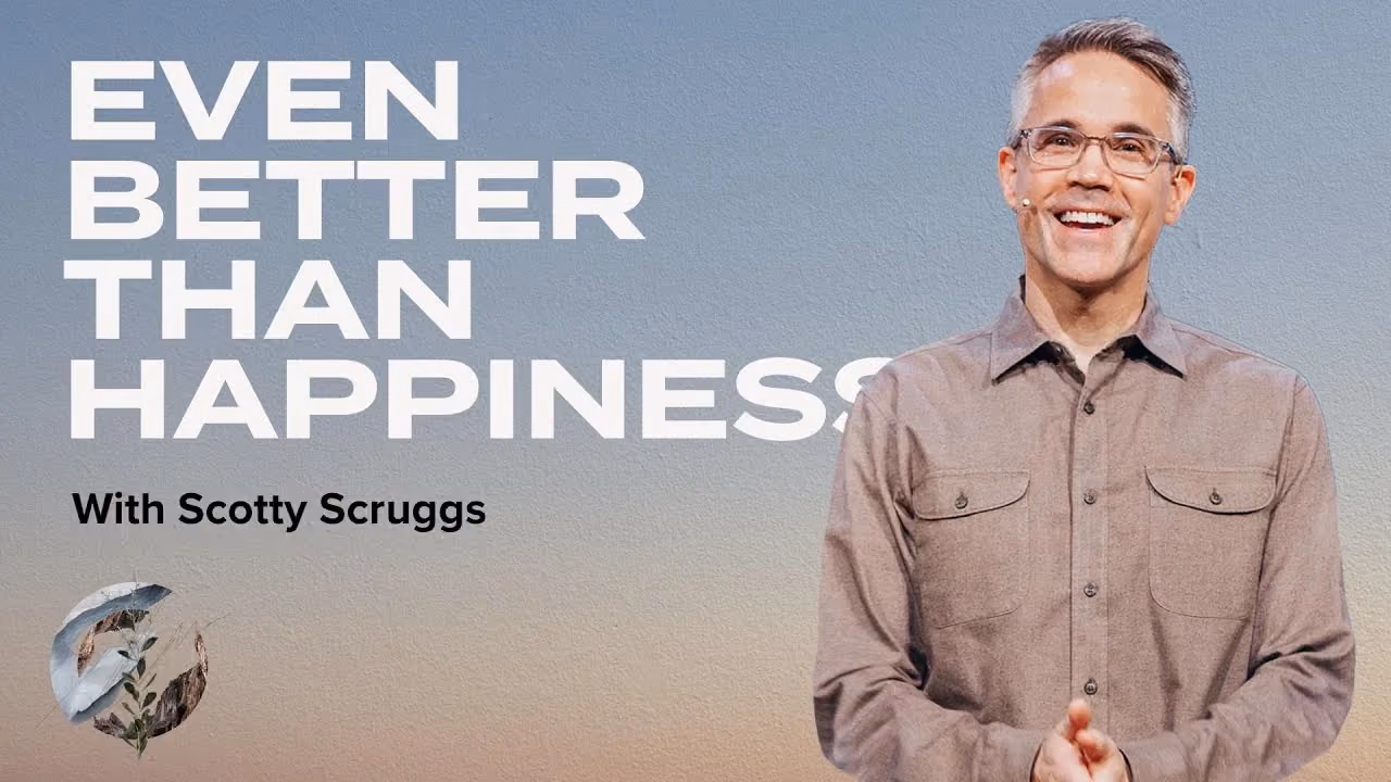 Even Better Than Happiness with Scotty Scruggs, smiling against a dusk sky gradient.