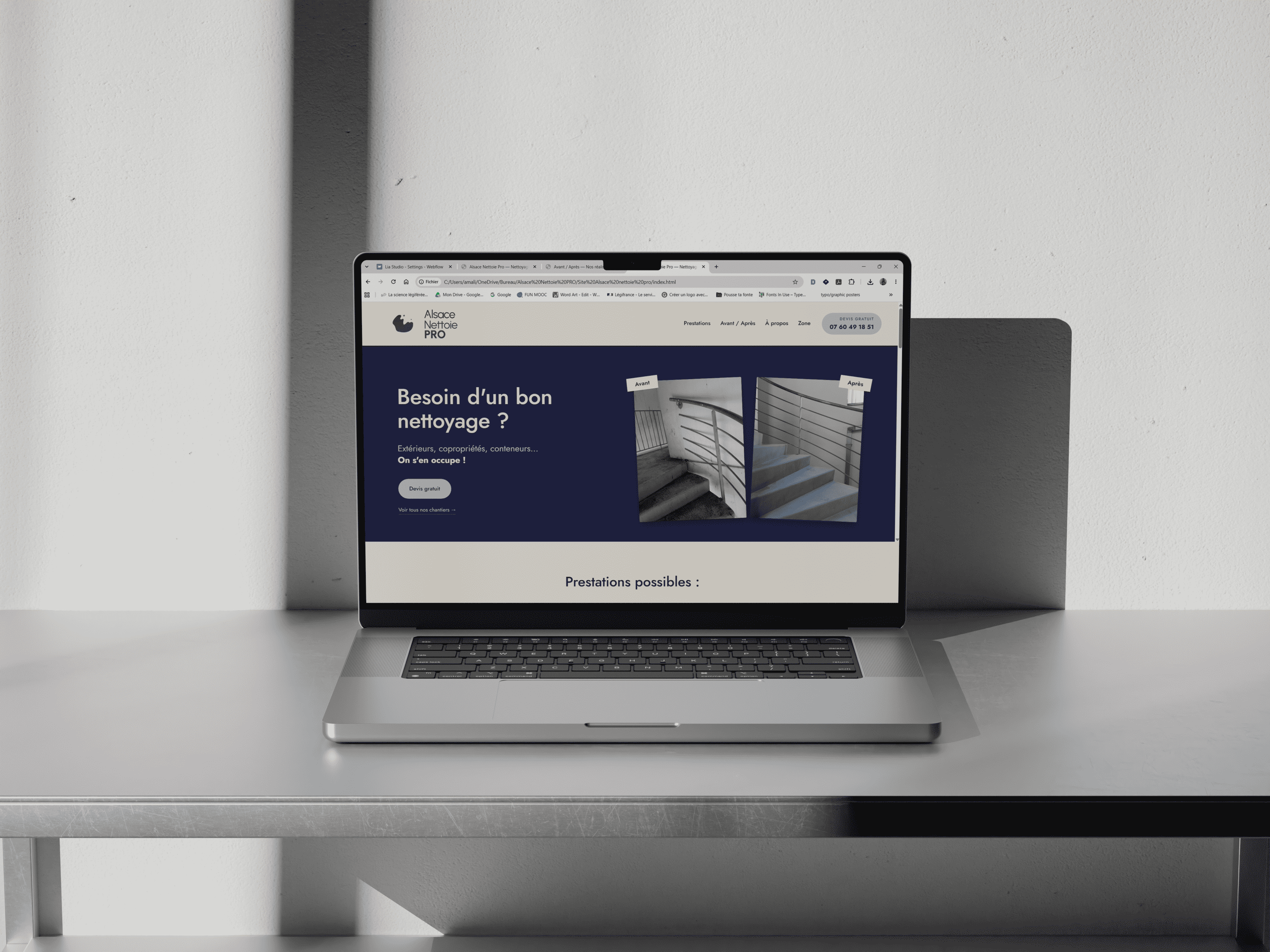 Mockup de mise en avant du site web de Alsace Nettoie Pro client de Lia Studio