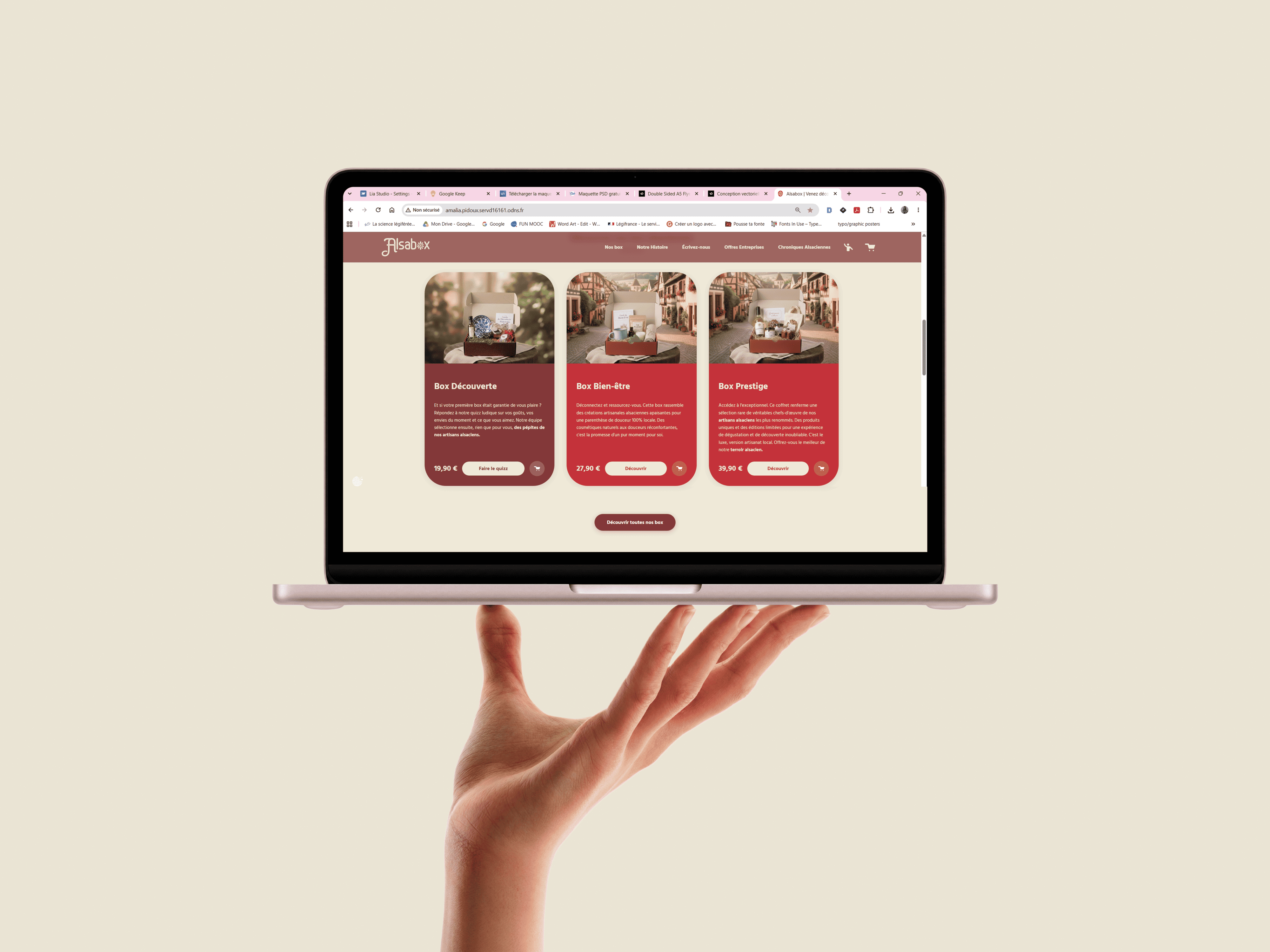 Mockup de mise en avant du site web de alsabox projet d'étude de lia studio