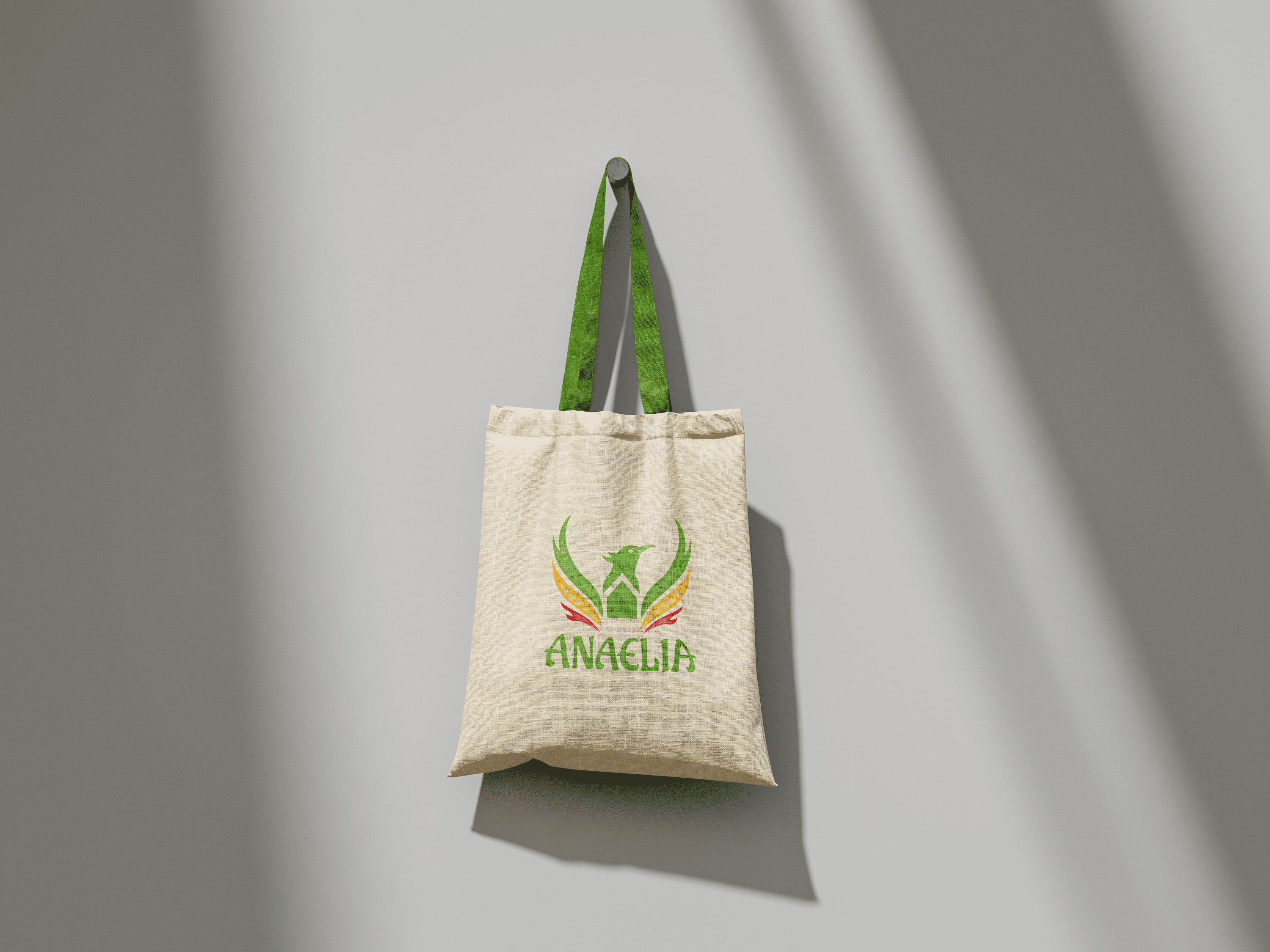 Mockup de mise en avant de l'identité visuelle sur un tote bag, de l'association anaelia client de lia studio