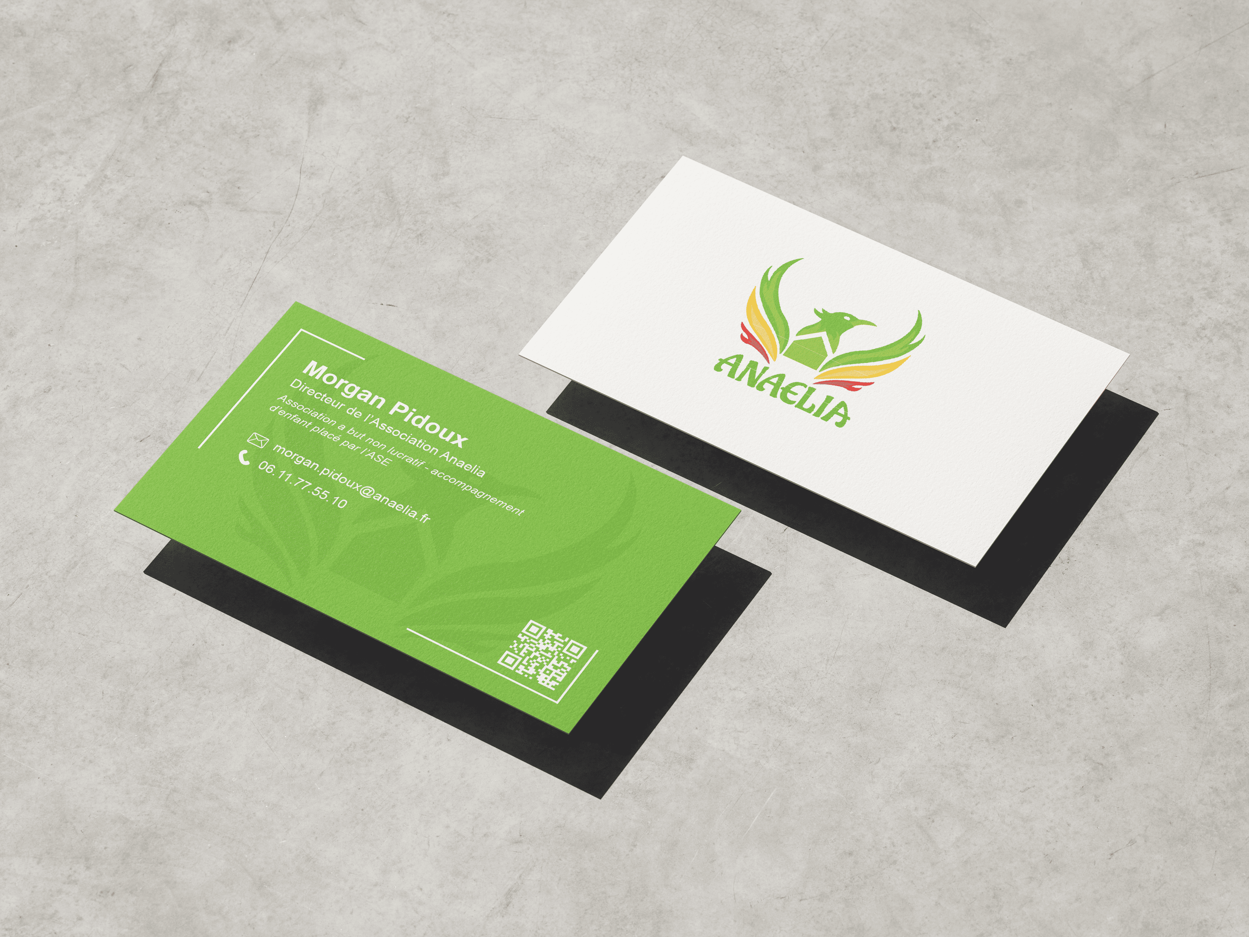 Mockup de mise en avant des cartes de visite de l'association anaelia client de lia studio