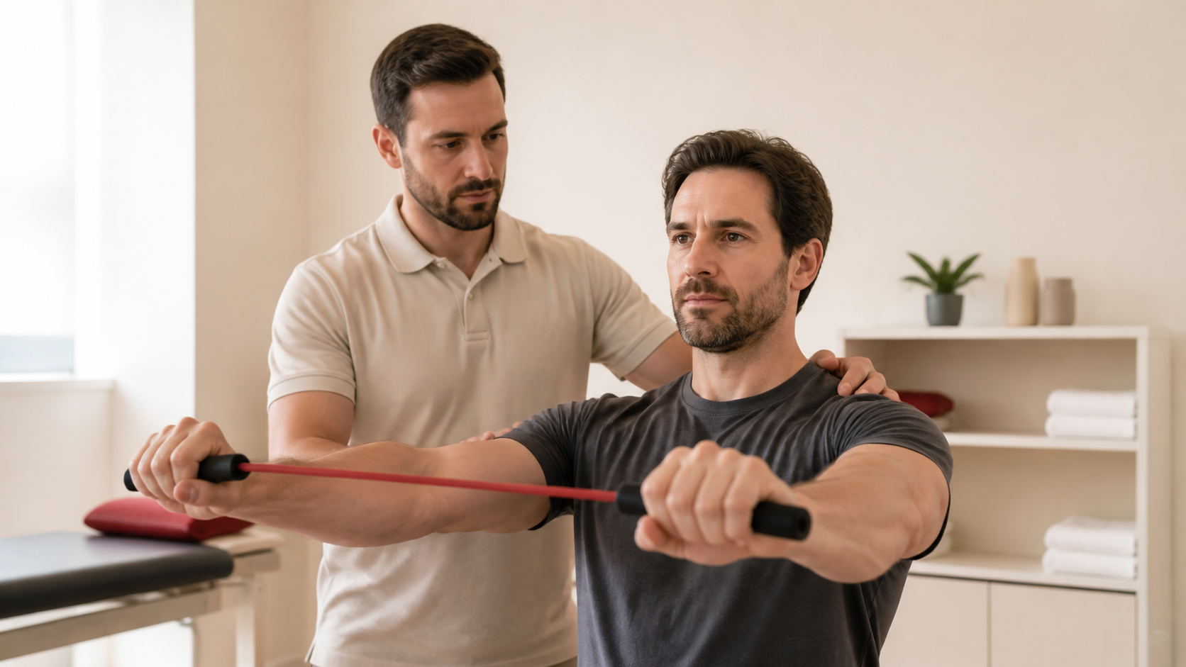 Man performing supervised resistance exercise during a weight-management programme