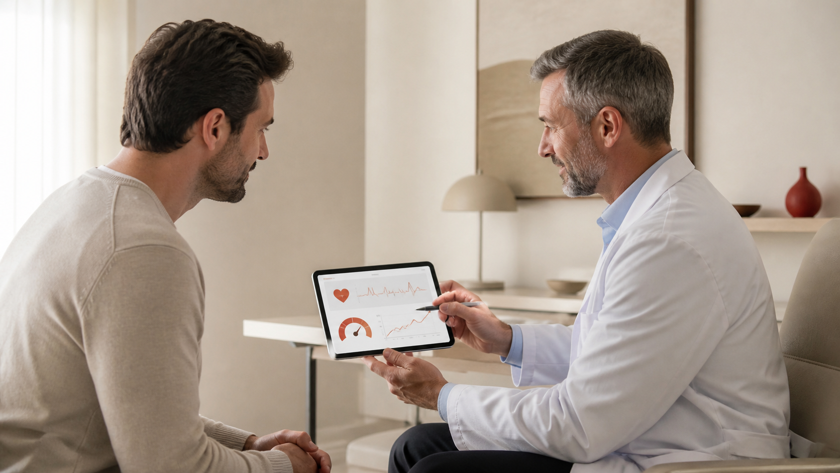 Urologist discussing weight, cardiovascular health and erectile function with a male patient