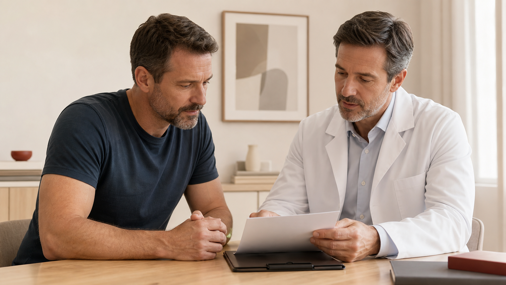 Endocrinologist discussing weight and testosterone results with a male patient