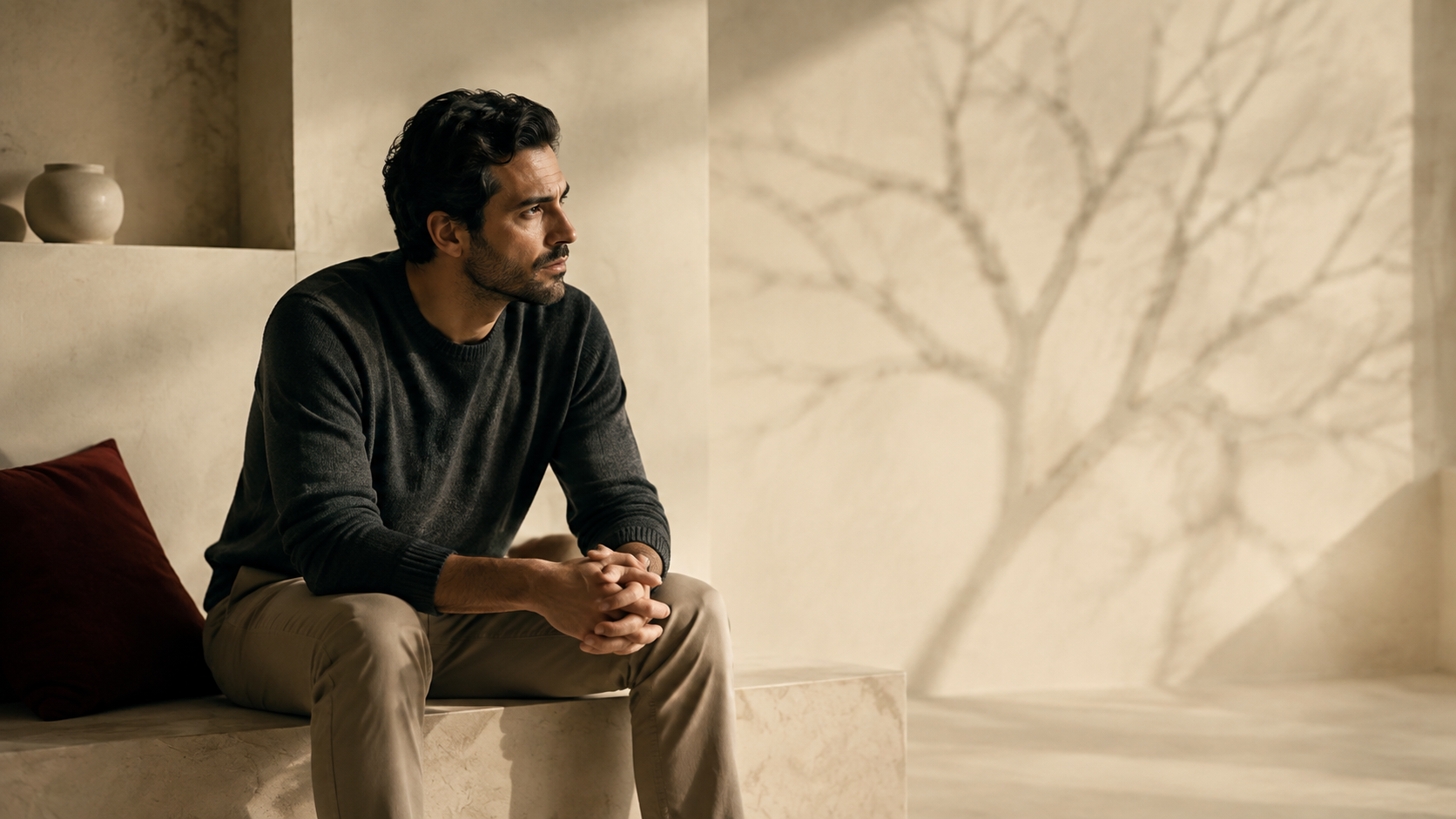 Man reflecting on the interconnected causes of erectile dysfunction