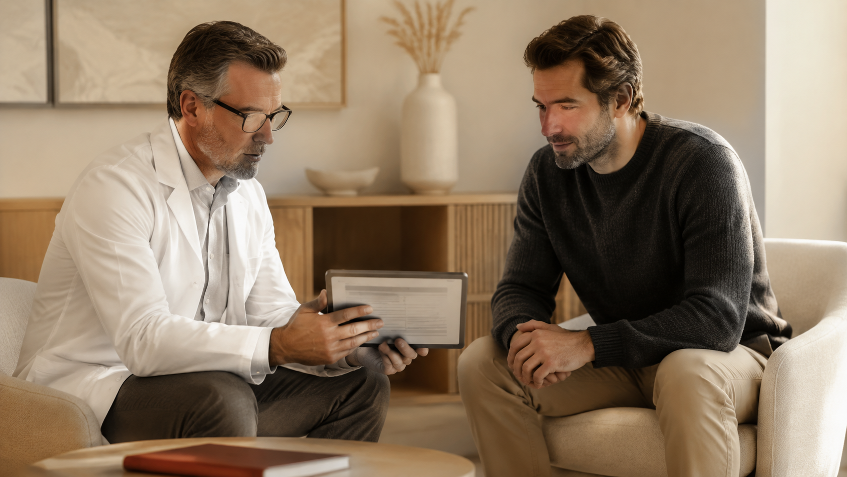 Fertility specialist discussing male infertility treatment options