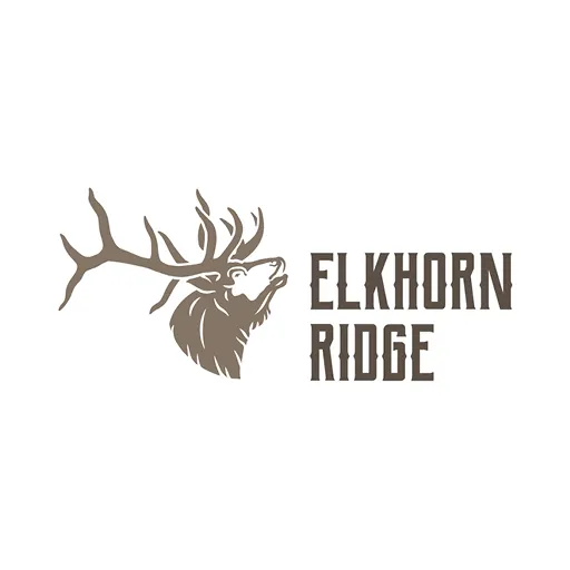 Logo with a stylized elk head with large antlers next to the text 'ELKHORN RIDGE'.