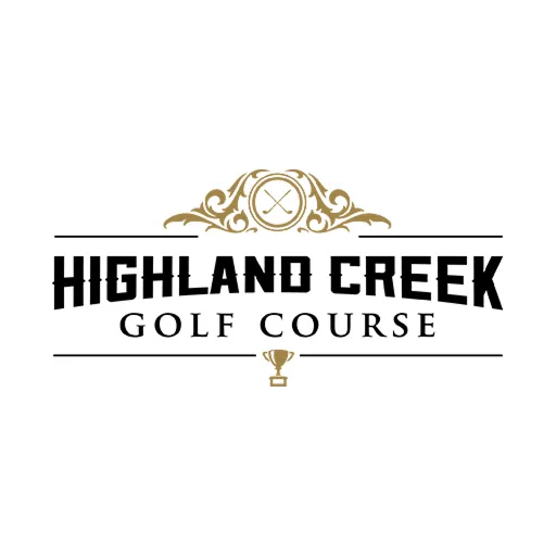 Highland Creek Golf Course logo with decorative accents, crossed golf clubs, and trophy icon.