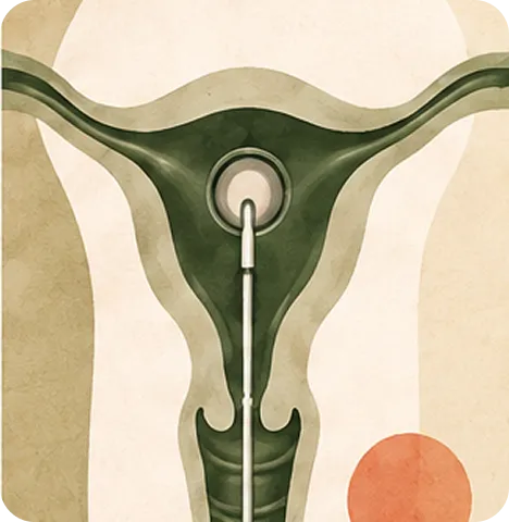 Illustration of embryo transfer: a thin catheter placing an embryo into the womb.